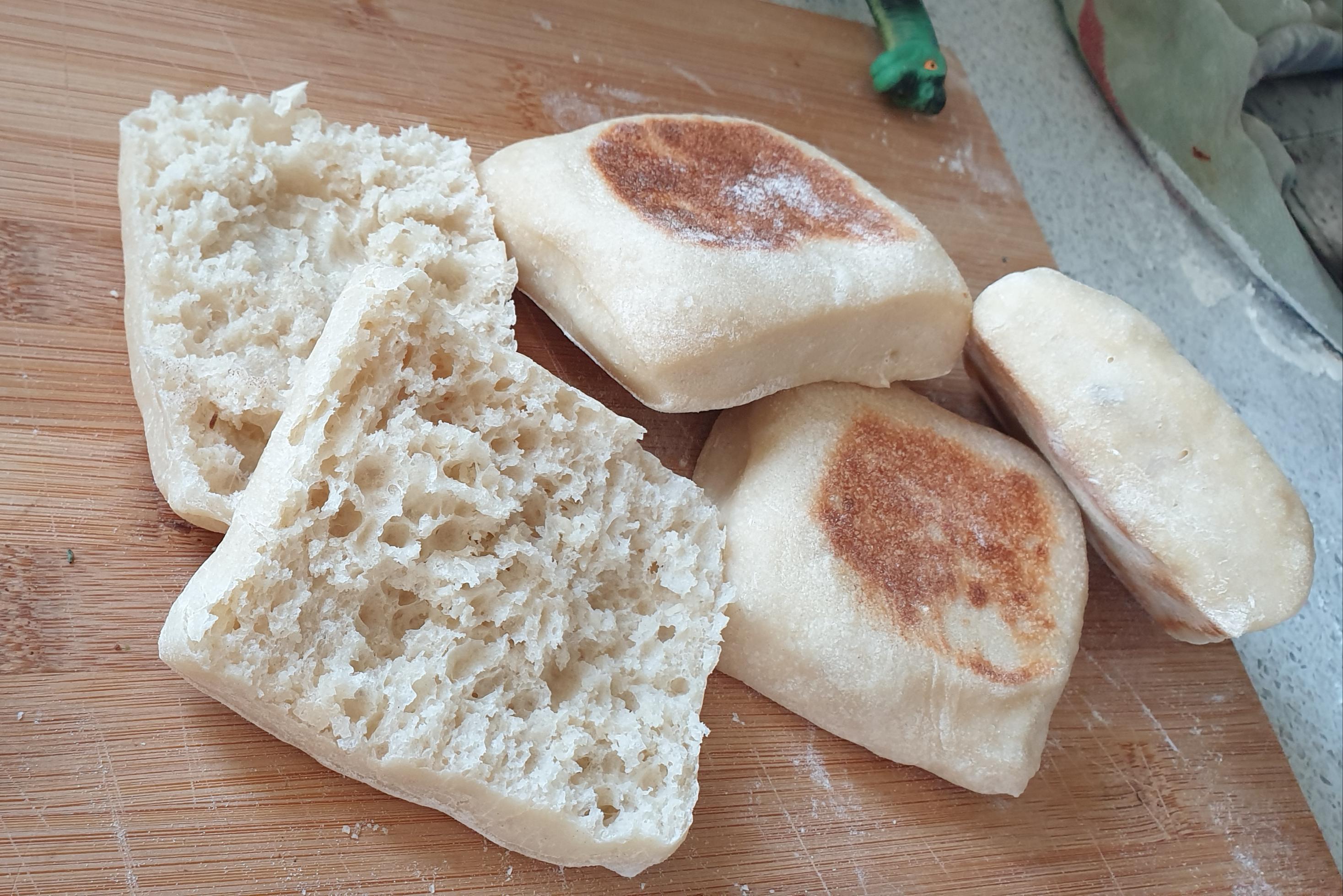 Sourdough English muffins. Overnight prove at room temperature, 45