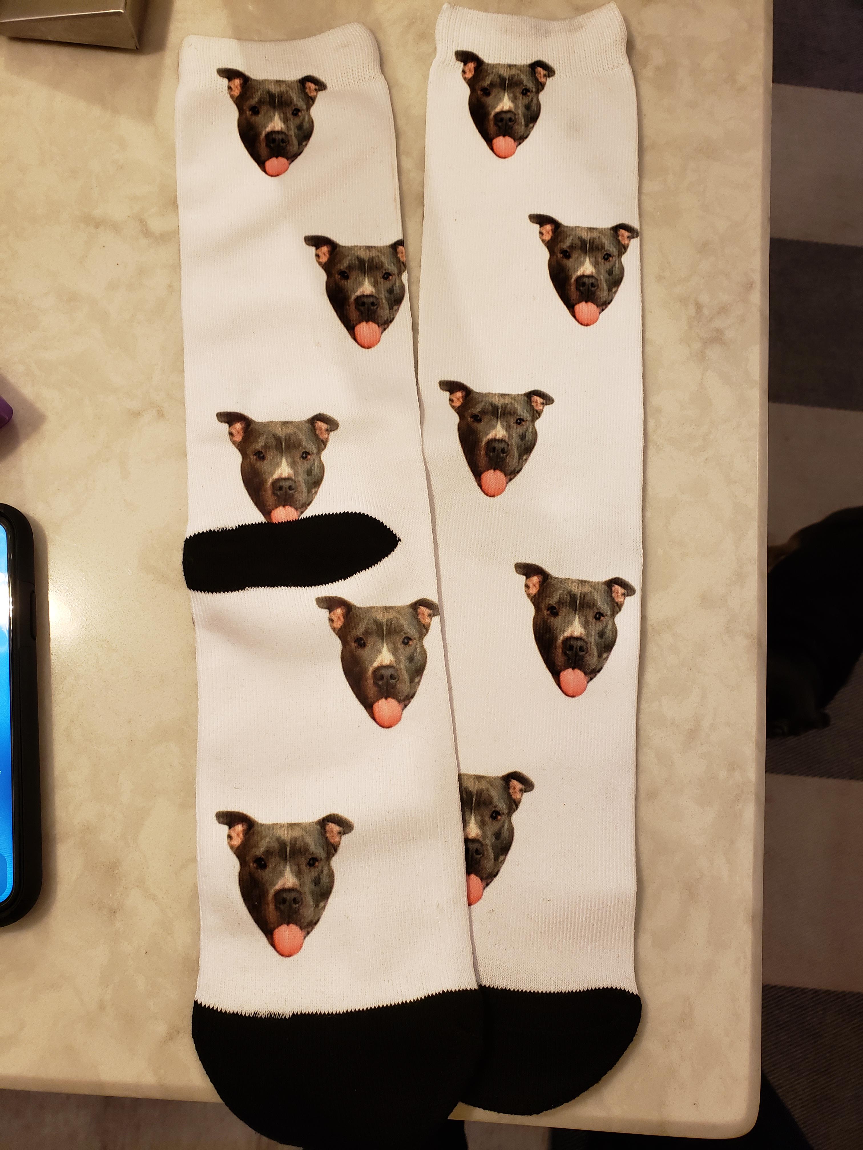 My sister randomly got me socks made with my dog's face on them! Rhino