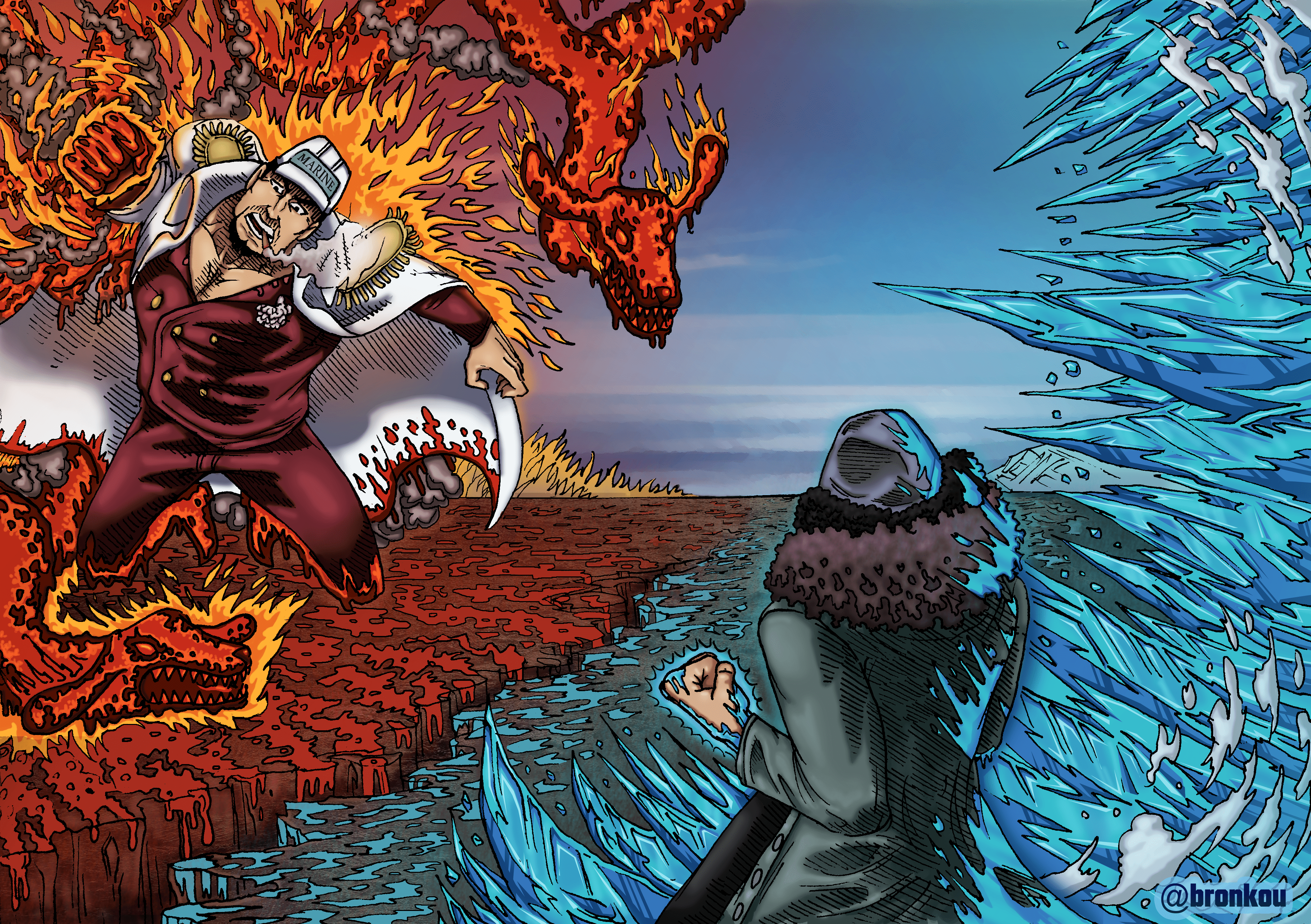 Akainu vs Aokiji!!! This one took me a while Enjoy!!! r/OnePiece