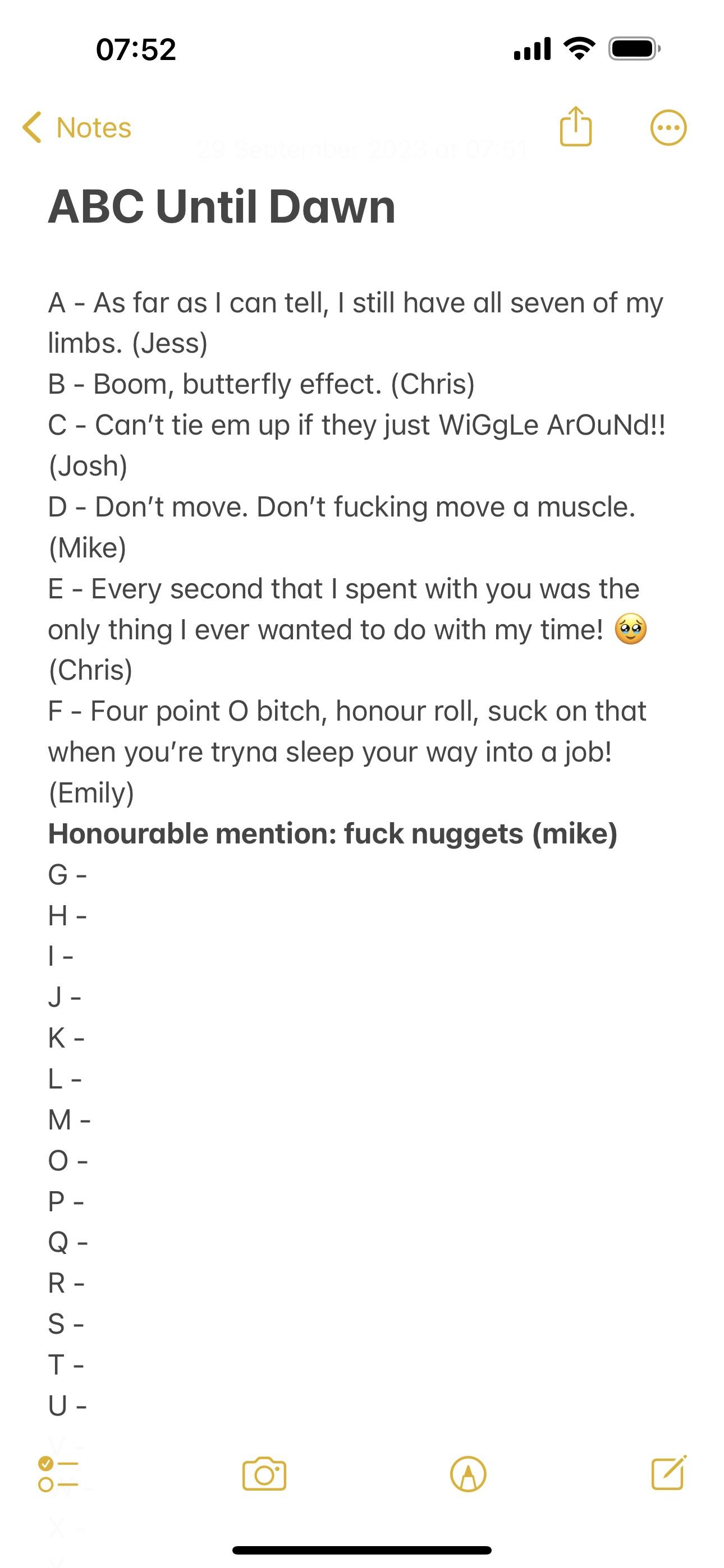 What does G stand for? r/untildawn