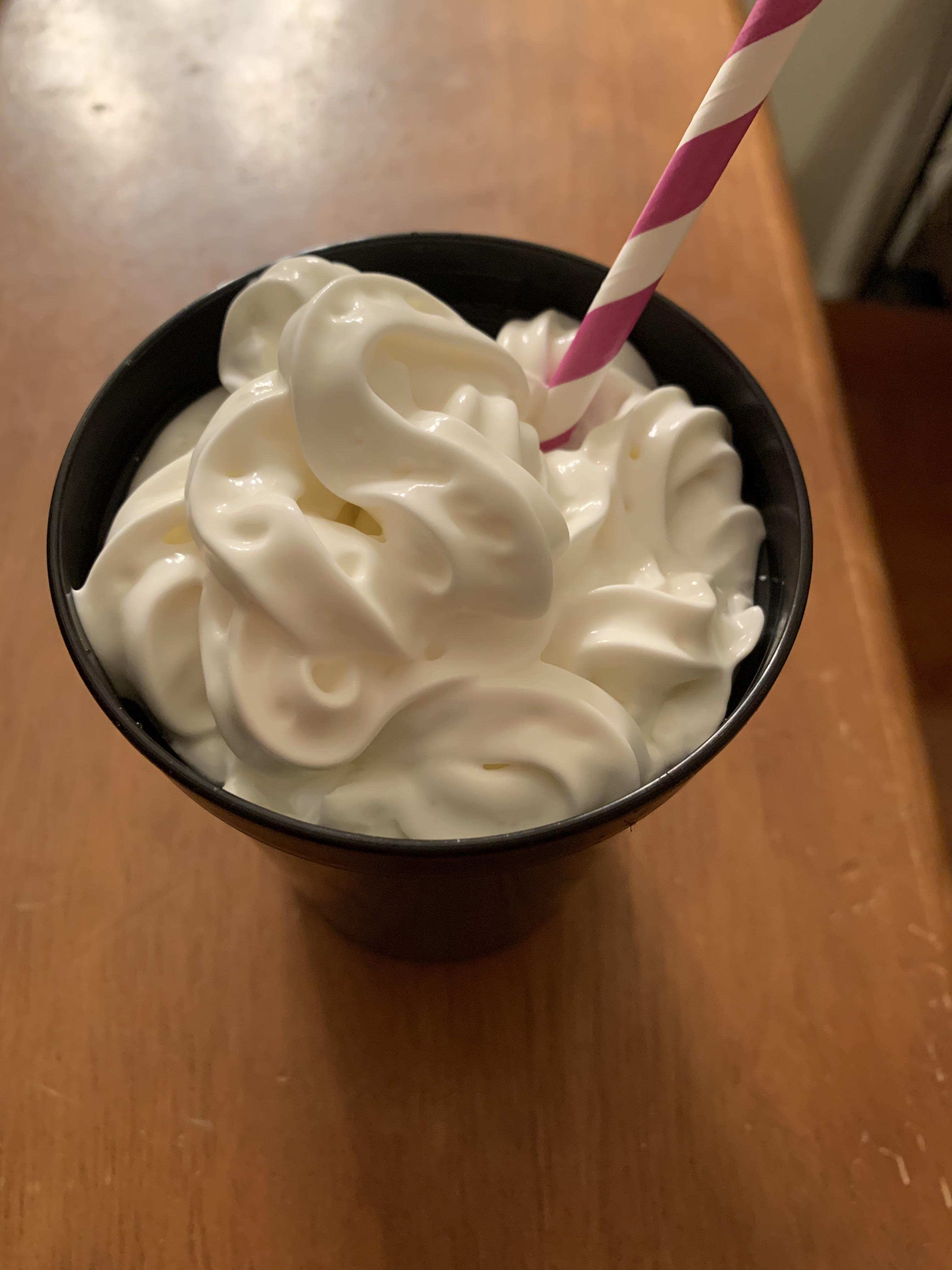 Milkshake= water with wip cream I found in the back of the fridge r