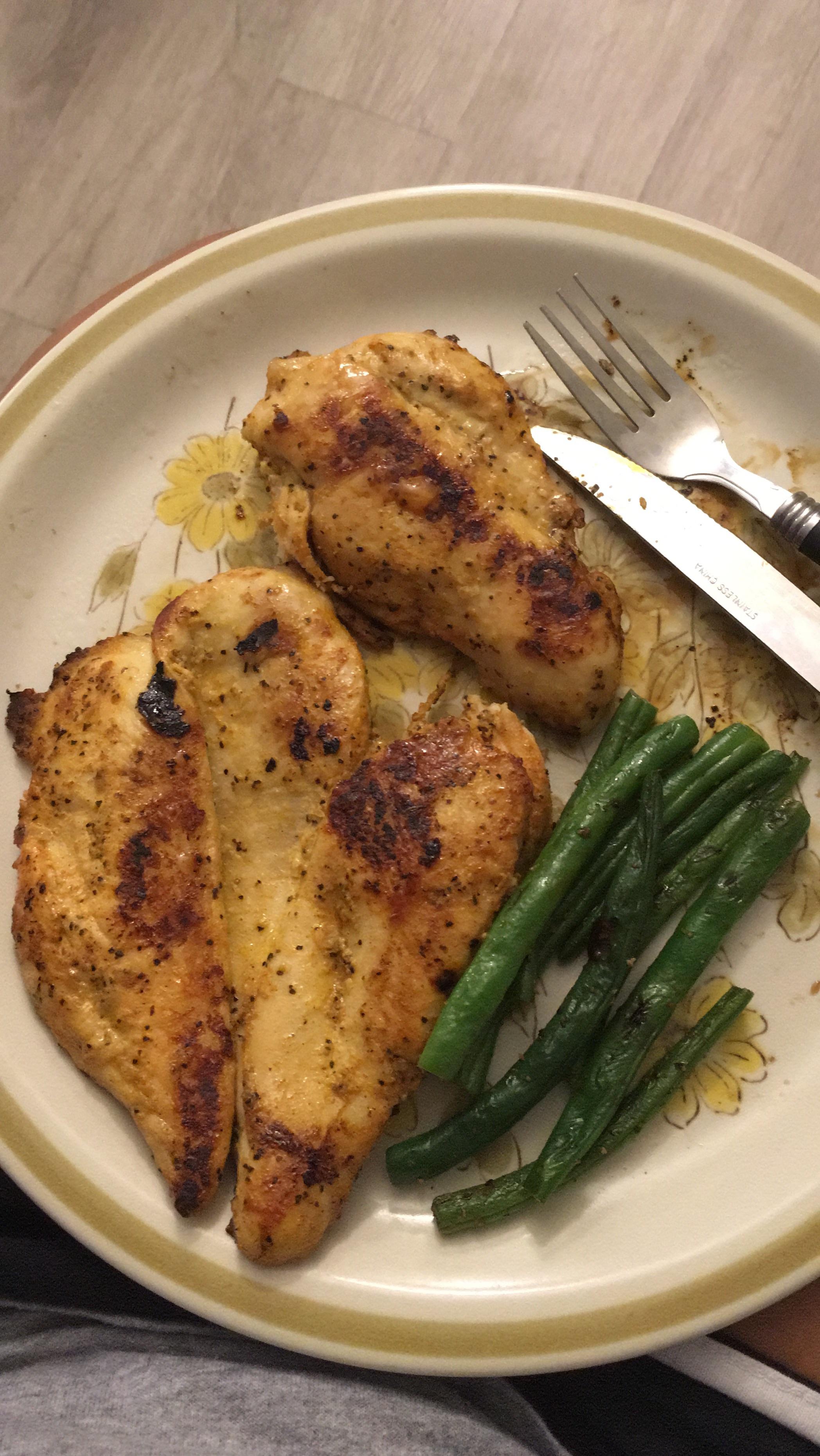 245g chicken breast. 409 cal total; 74g protein. r/1200isplenty