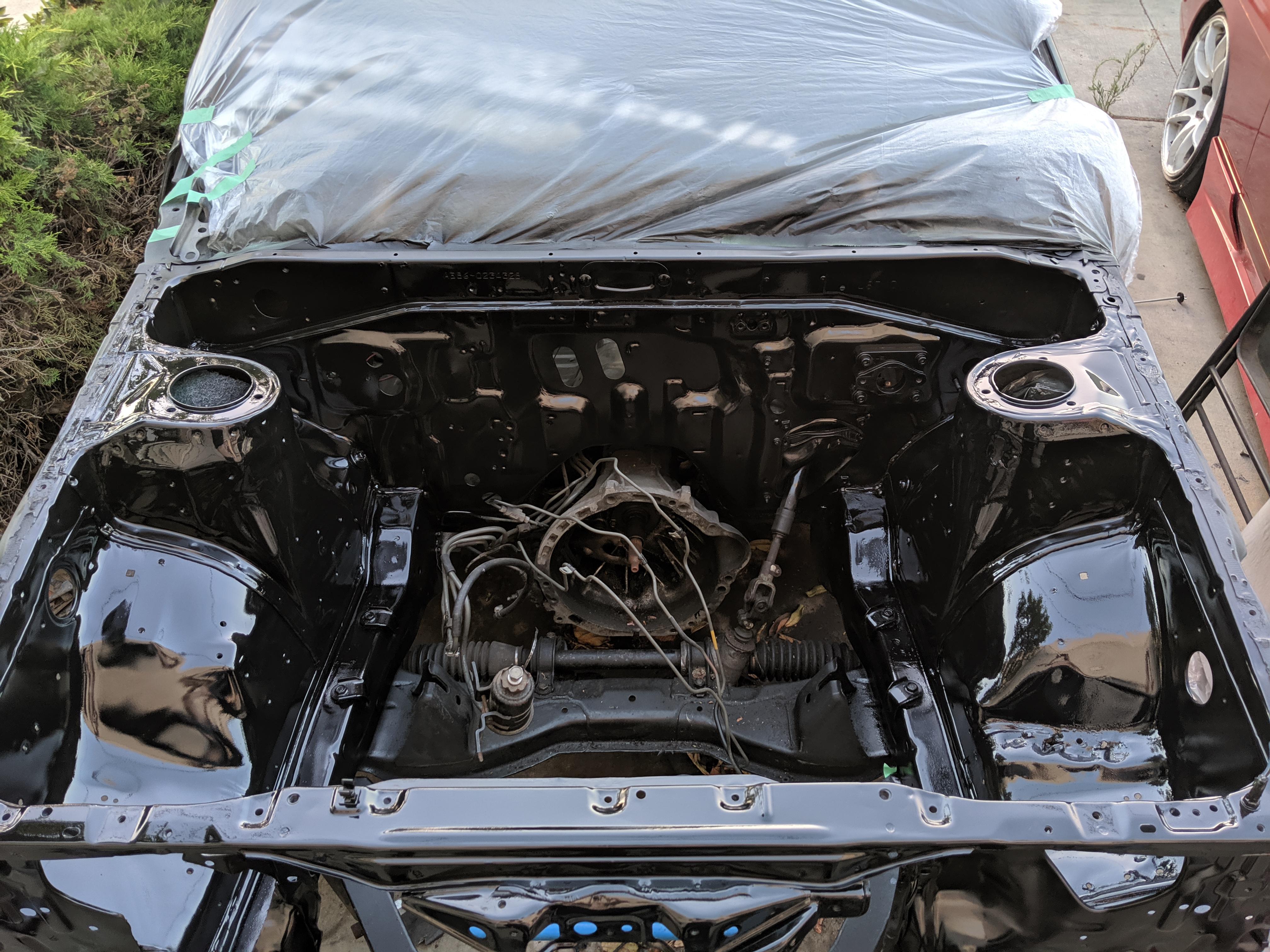 Painted the engine bay. Feels good to work on this after a 2 year