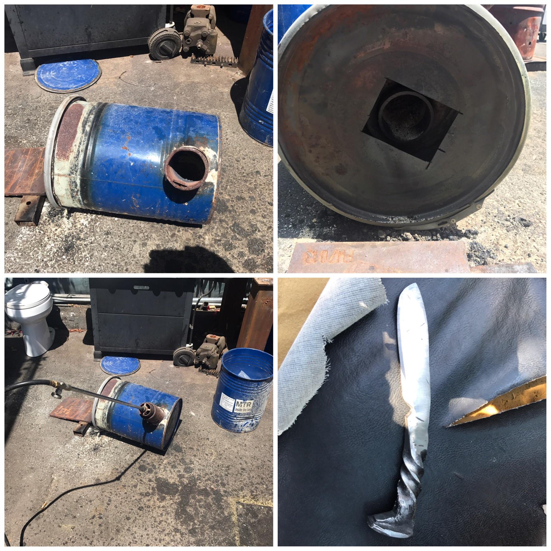 Homemade Bolt bucket, plaster of Paris, and a propane weed