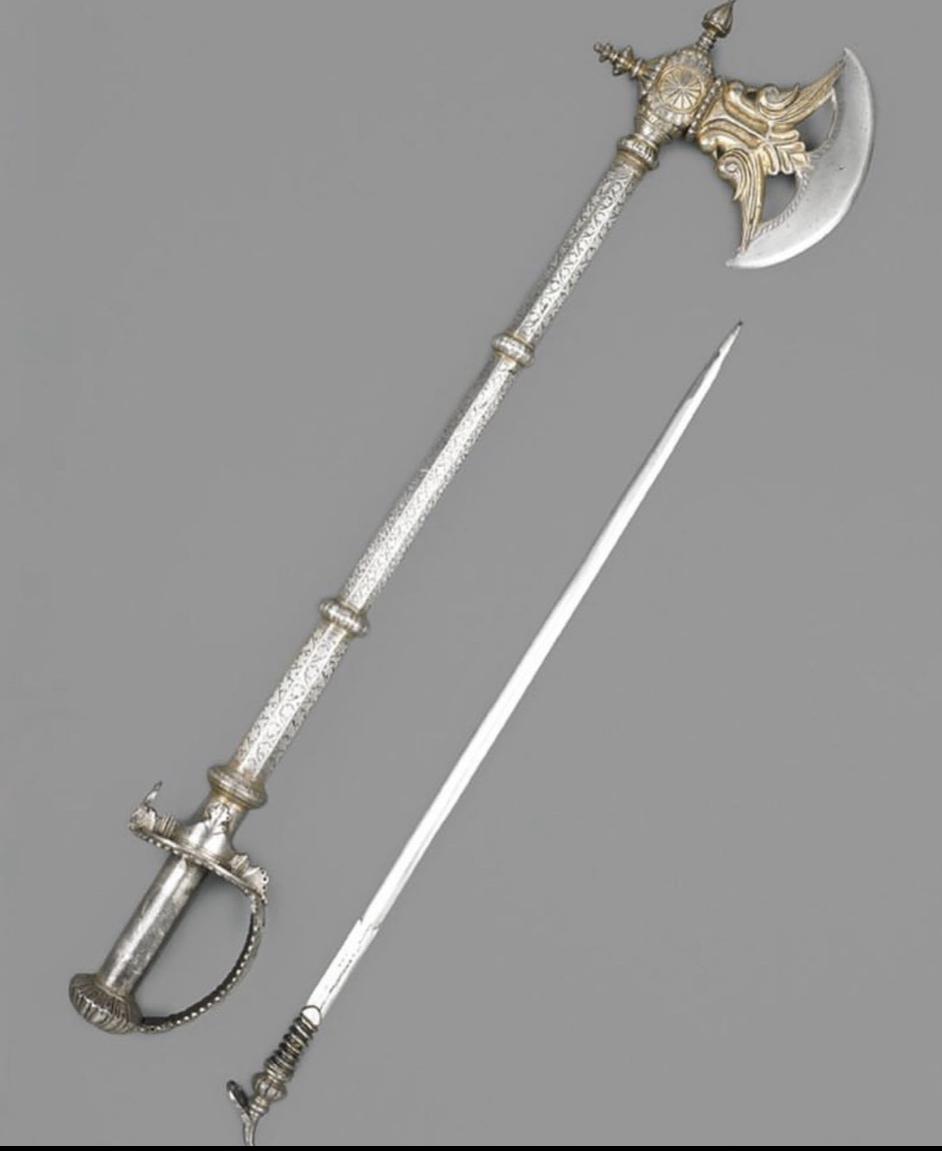 Large axe with hidden double edged stiletto Combination Weapon (South