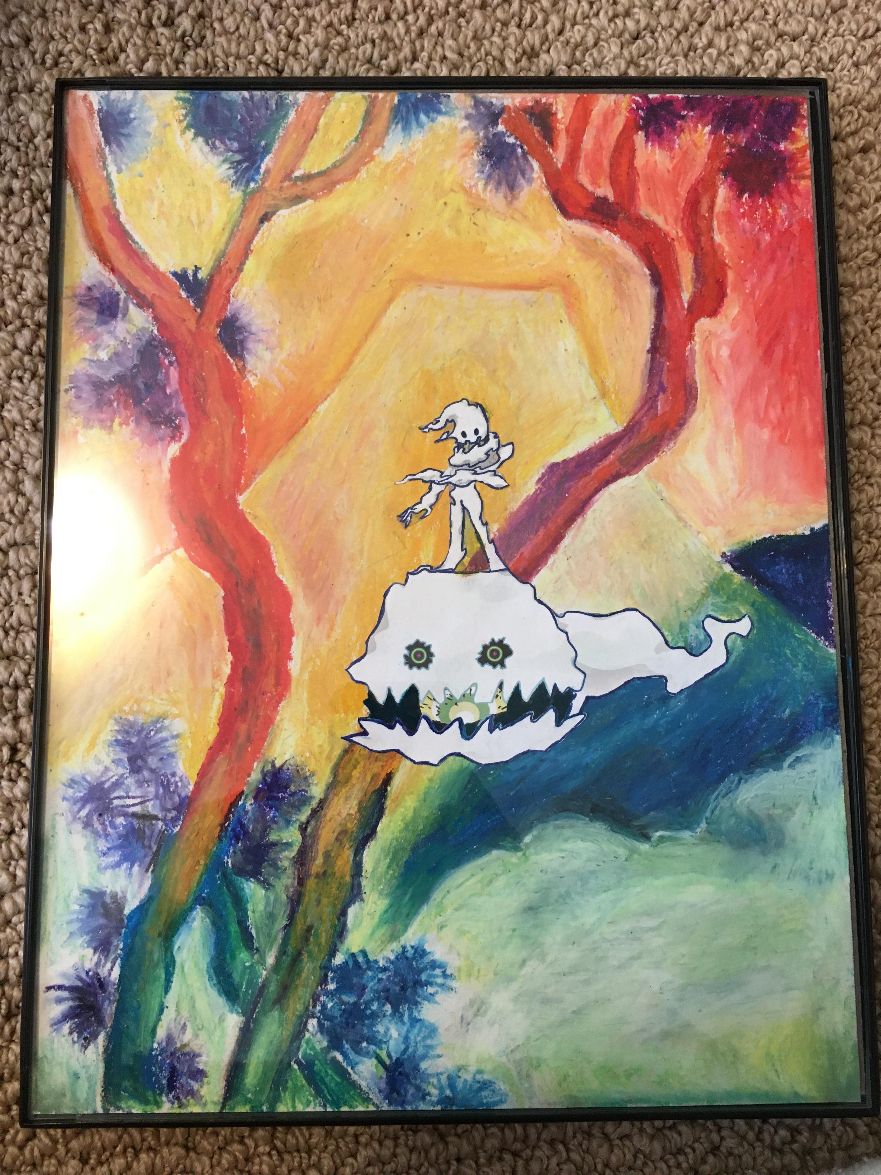 My sister made a pastel of the kids see ghosts album cover for