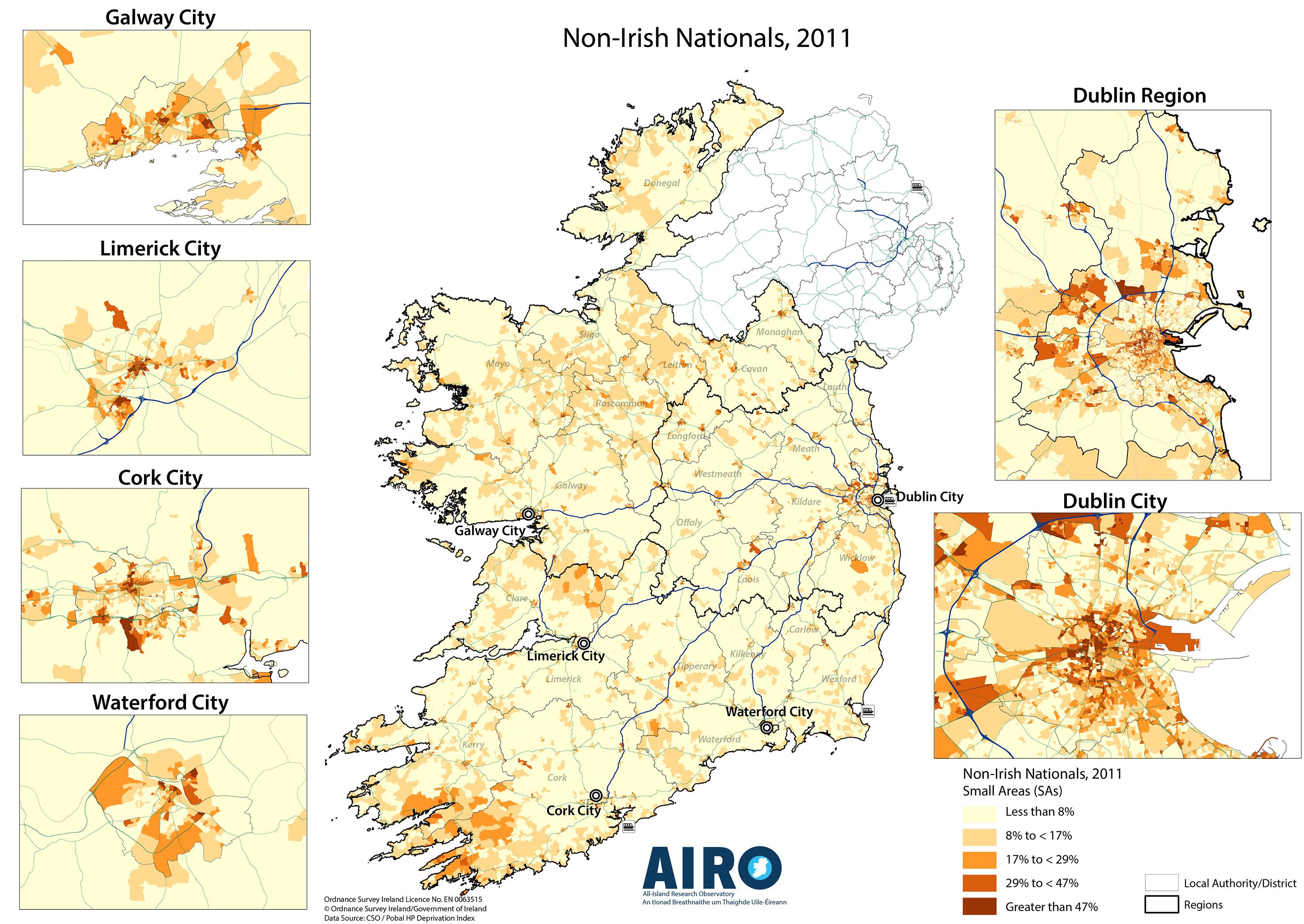 Distribution of non Irish nationals living in Ireland [2953 x 2093] r/MapPorn