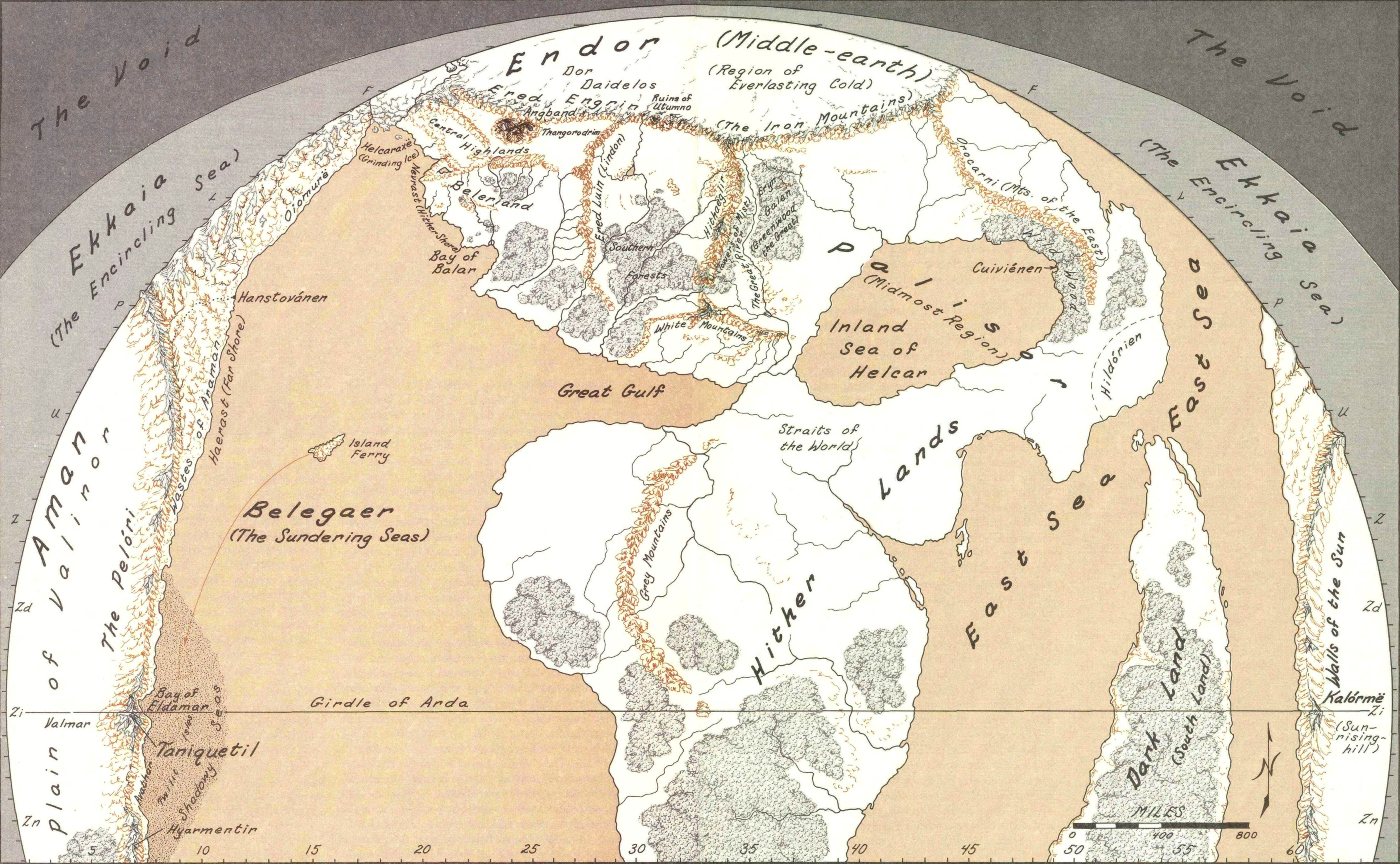 Beleriand And Middle Earth Map