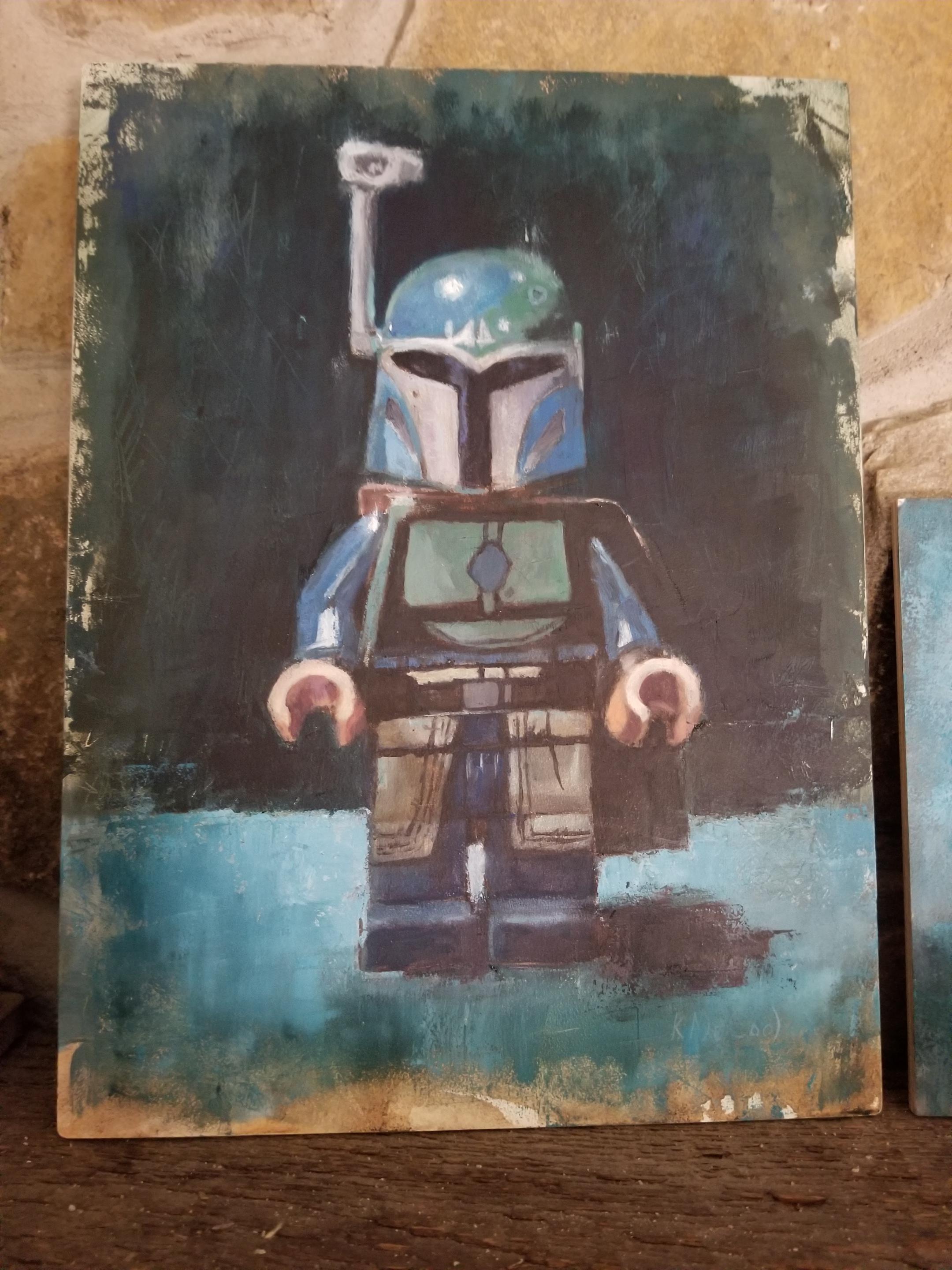 Oil painting of minifig from LEGO mandalorian set r/Mandalorian