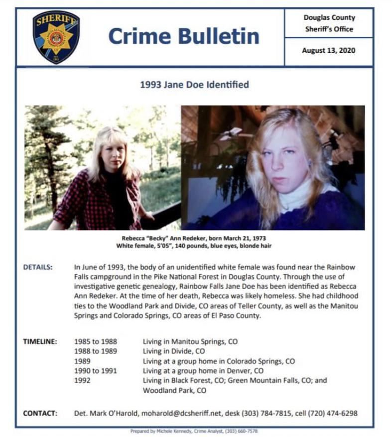 Rainbow Falls Jane Doe (1993) identified as Becky Redecker. Police need