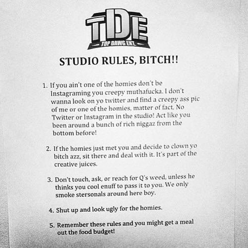 TDE Studio rules r/KendrickLamar
