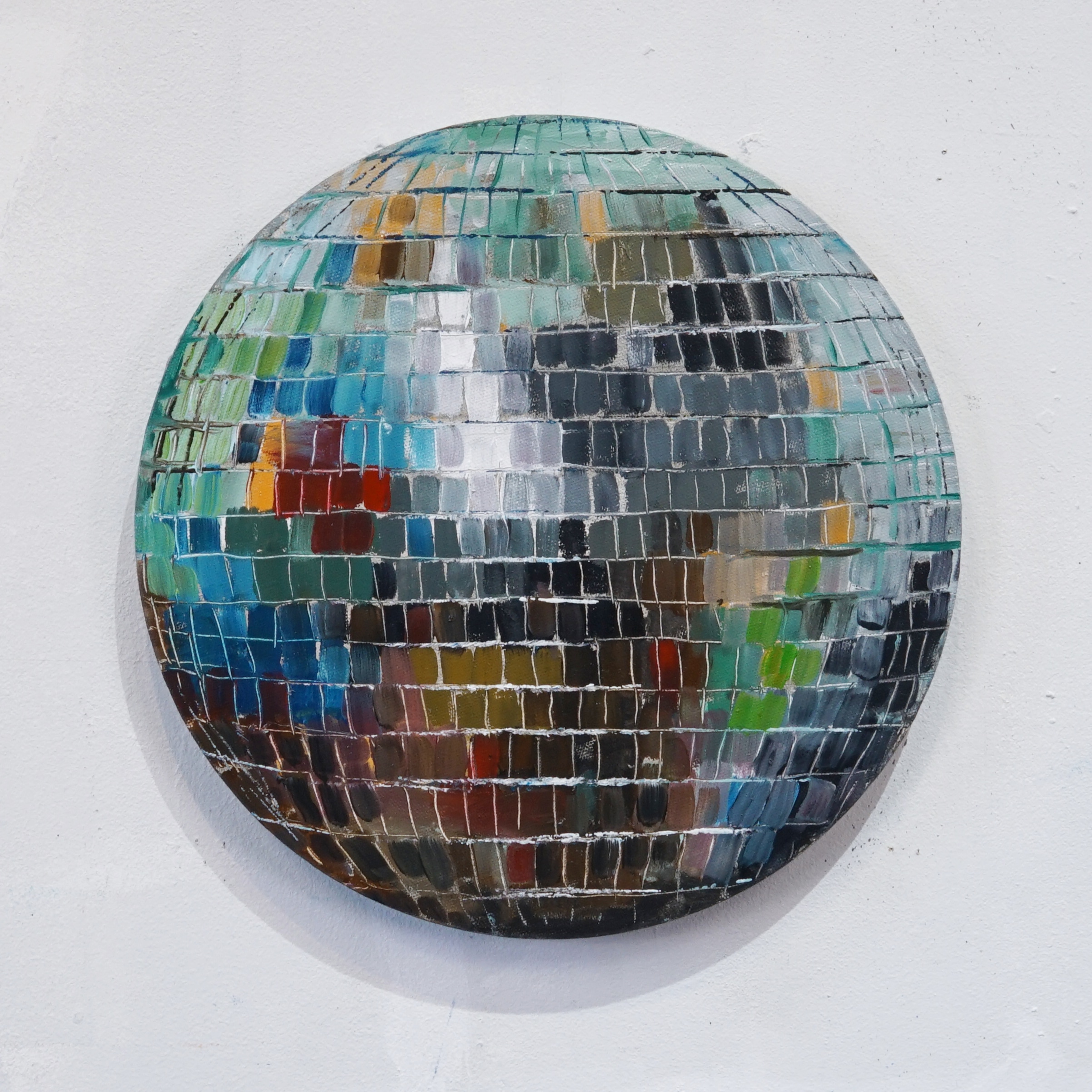 Disco Ball 5, Me, oil on 12"round canvas, 2021 r/Art
