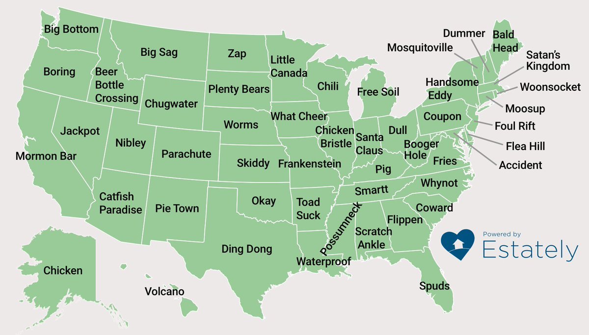 Most oddly named town in each US state r/MapPorn