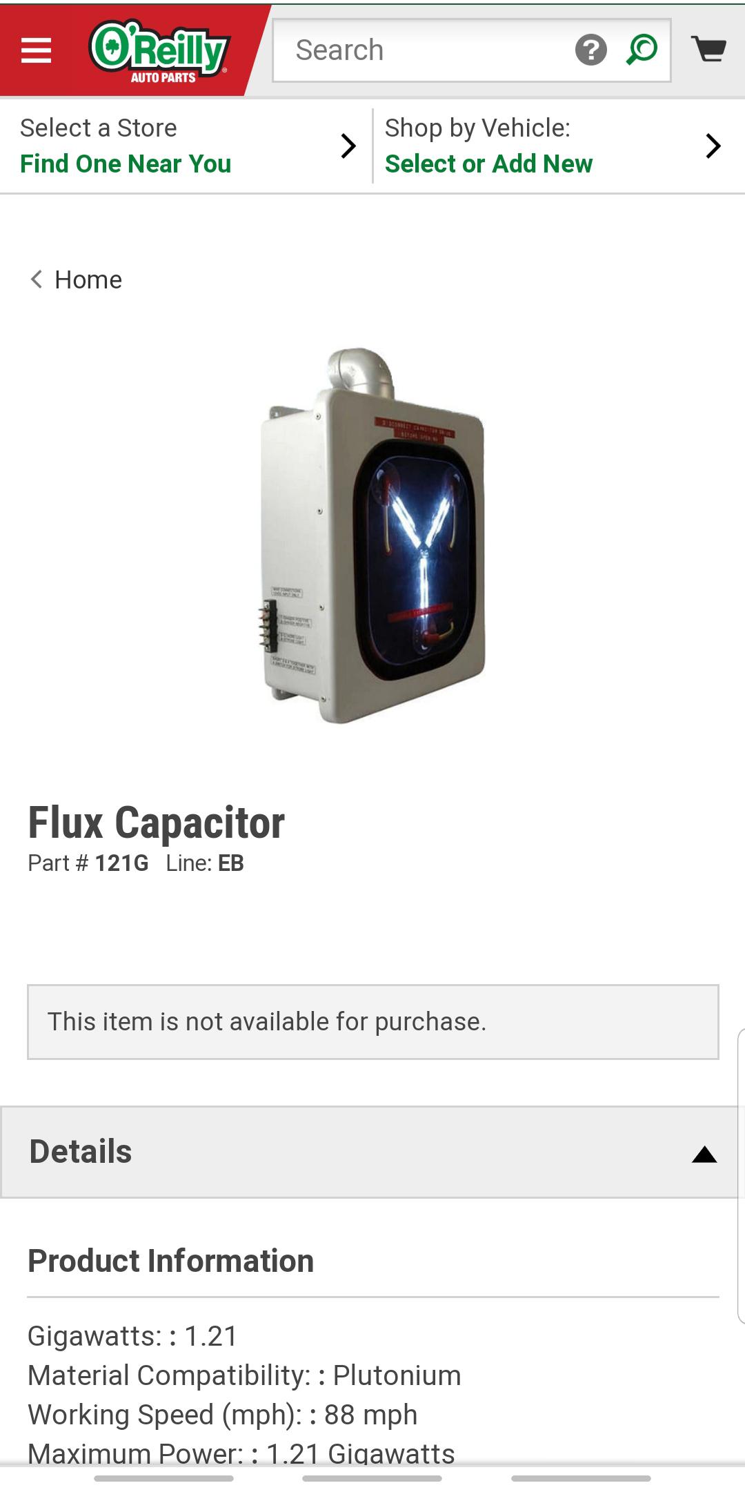 Flux Capacitor, found on Oreilly's website. funny