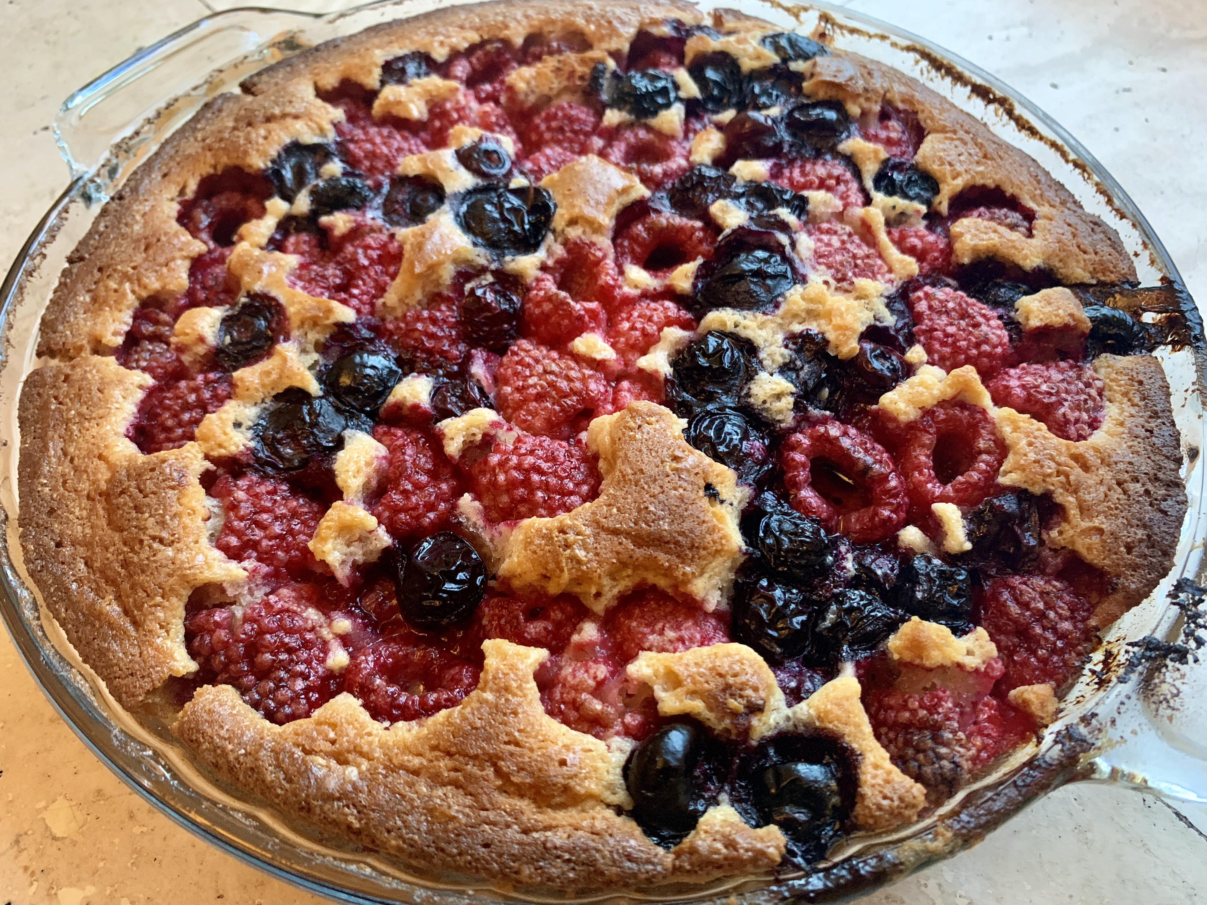 [homemade] raspberry and blueberry cobbler r/food