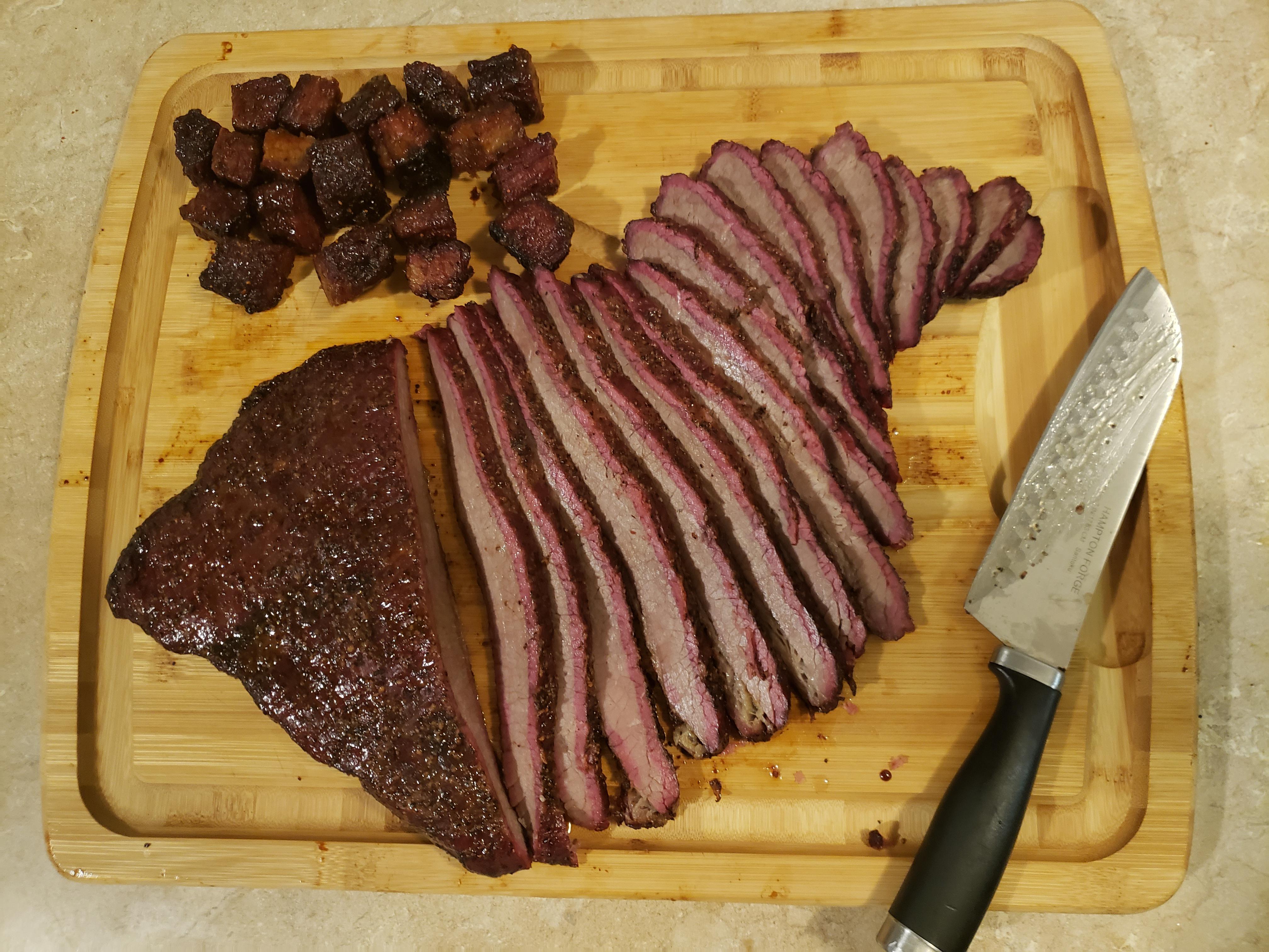 Brisket flat with burnt ends. This meat is art! r/smoking