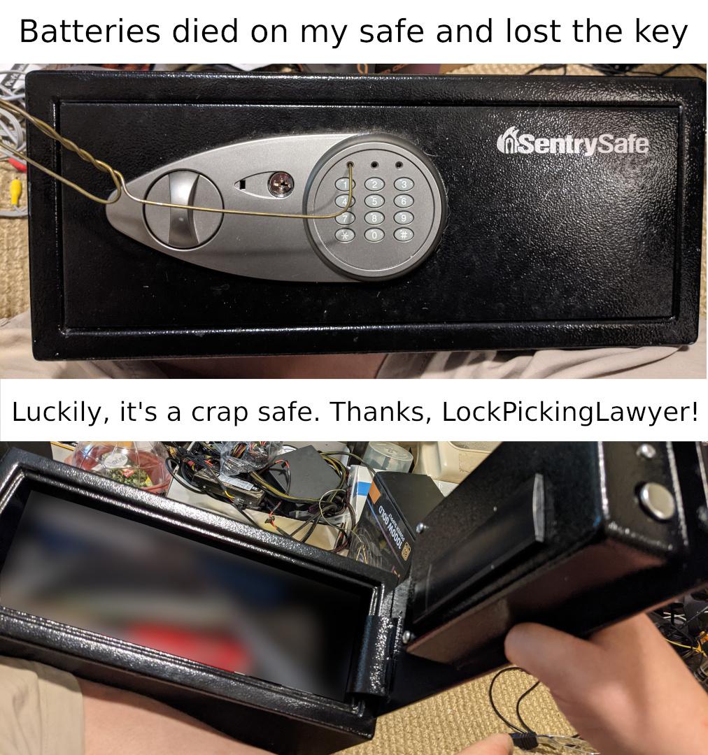 Batteries died on my safe and lost the key... r/LockPickingLawyer