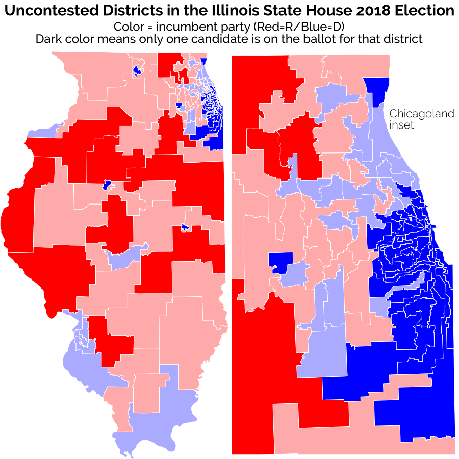 Uncontested districts in the Illinois State House election [900×900][OC