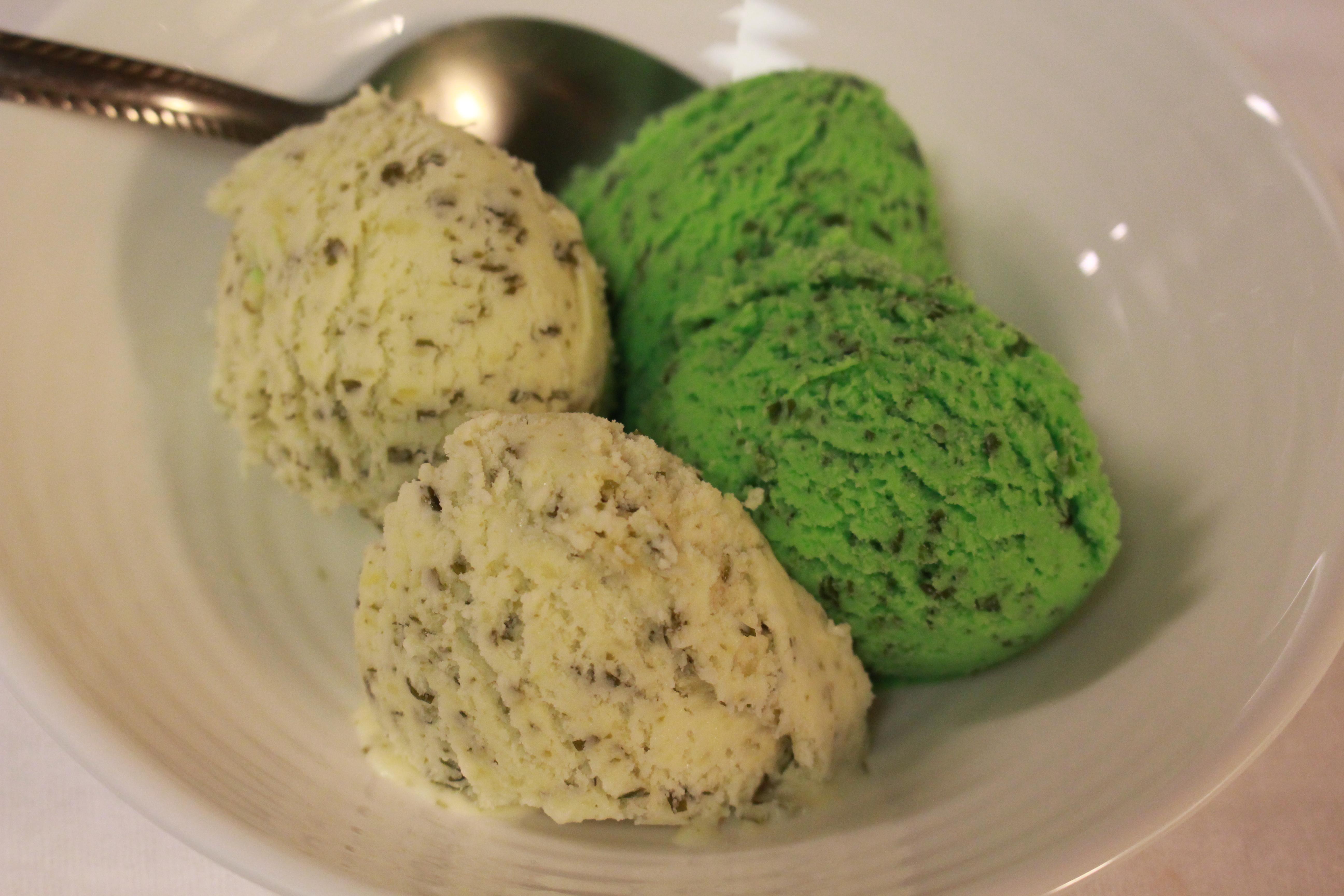 Seaweedpineapple ice creamtwo versions, one with pandan and the