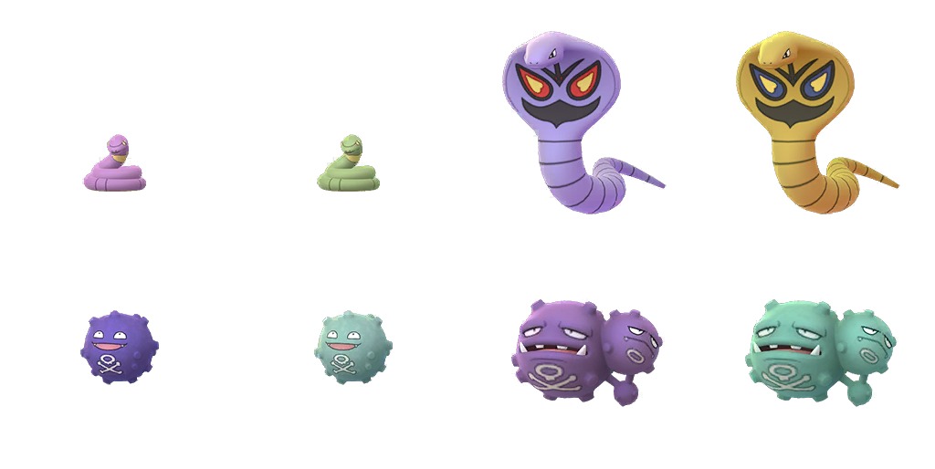 Shiny Ekans, Arbok, Koffing, & Weezing model comparisons (via Chrales
