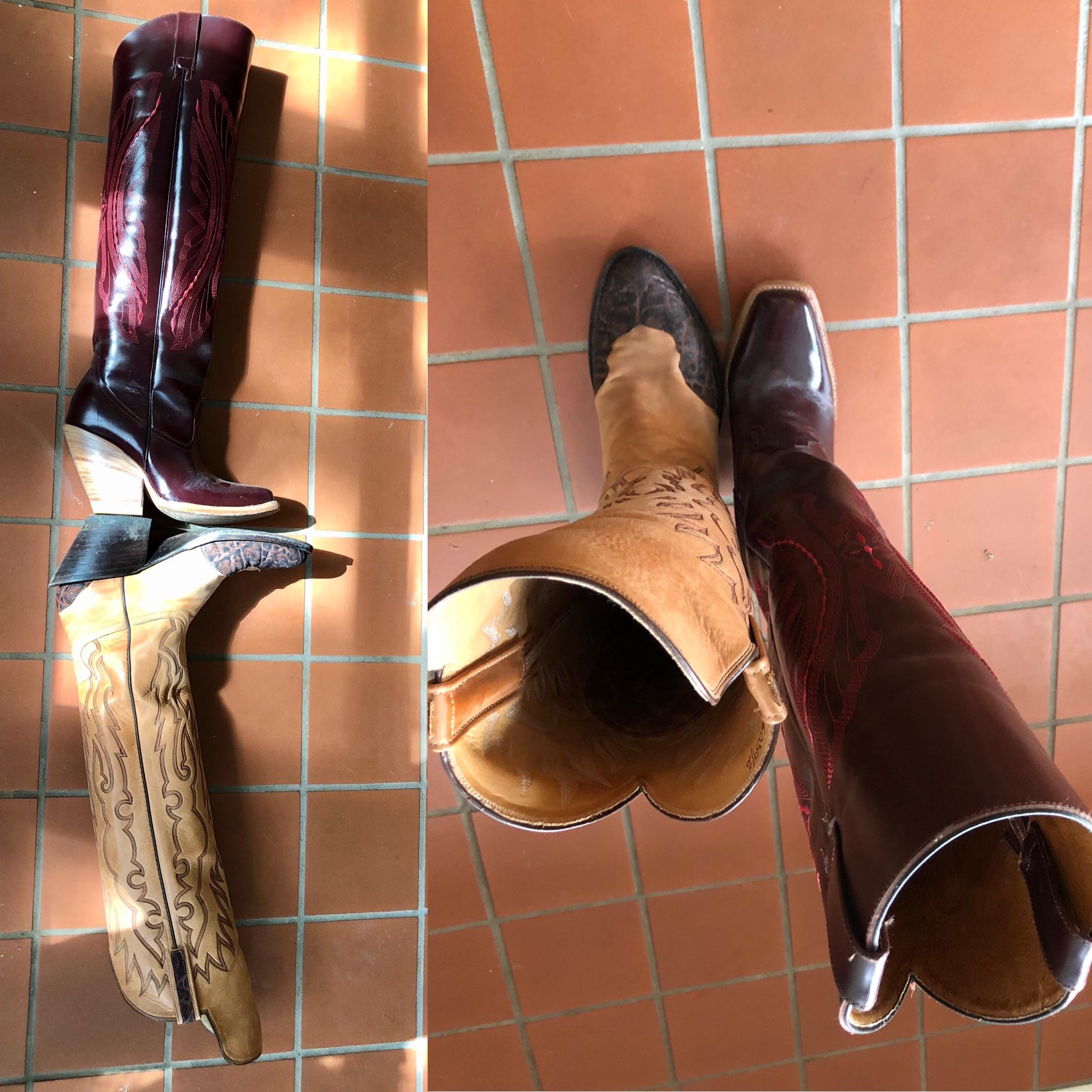 Two boots, same size, same fit. The toe shape and style make the