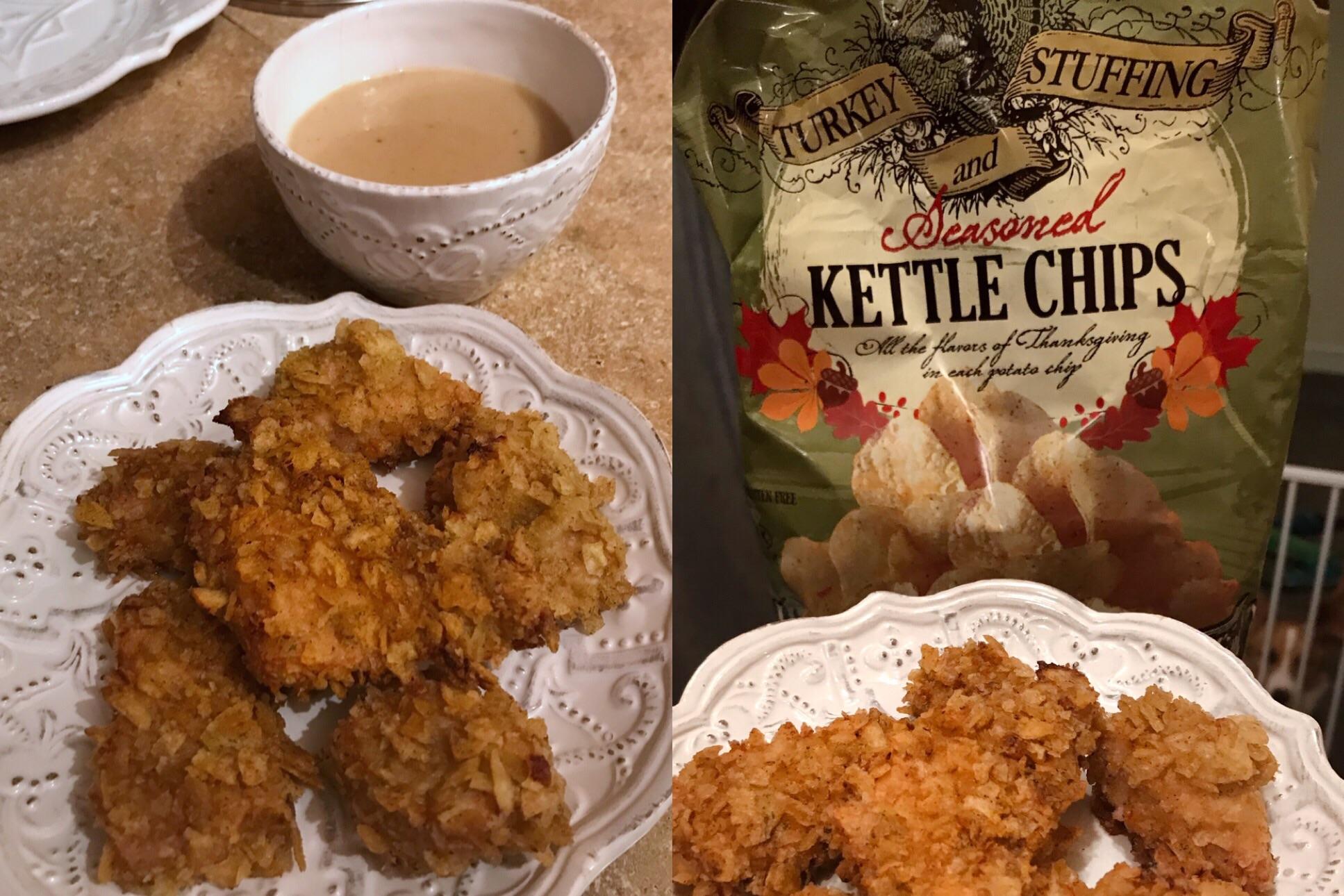 I made turkey nuggets with my last bag of stuffing chips w/ gravy for