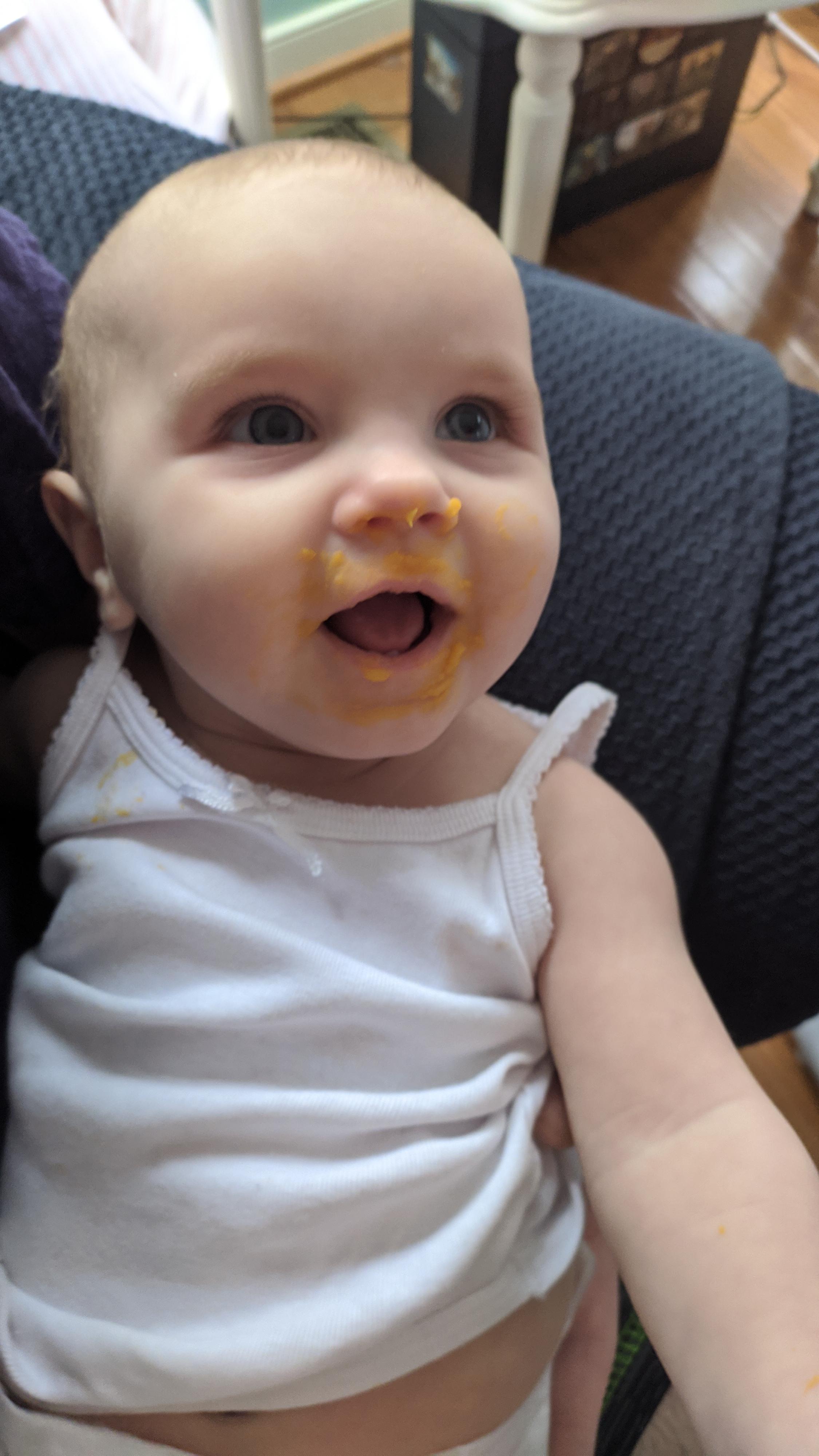 Just started feeding her homemade babyfood, and I think the sweet
