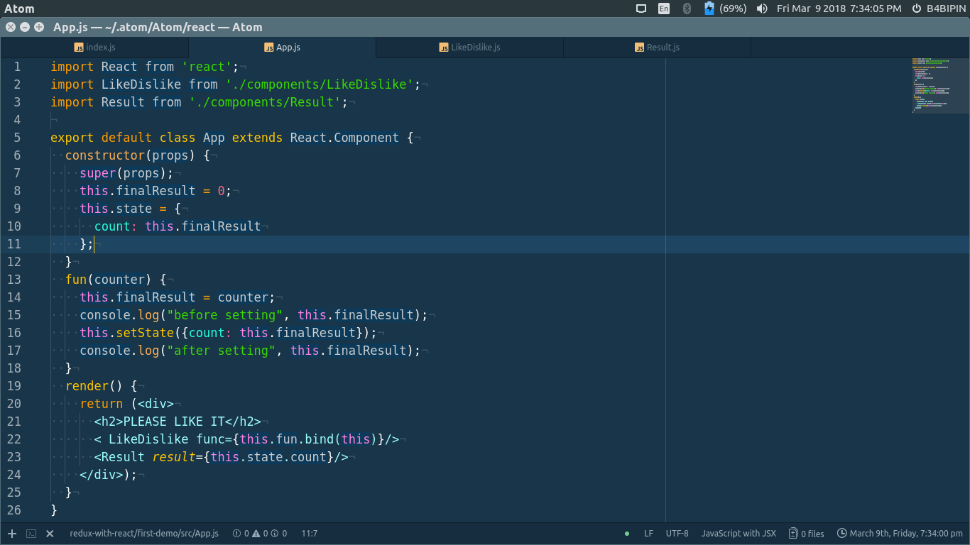 small LikeDislike app with React this console.log before setting and