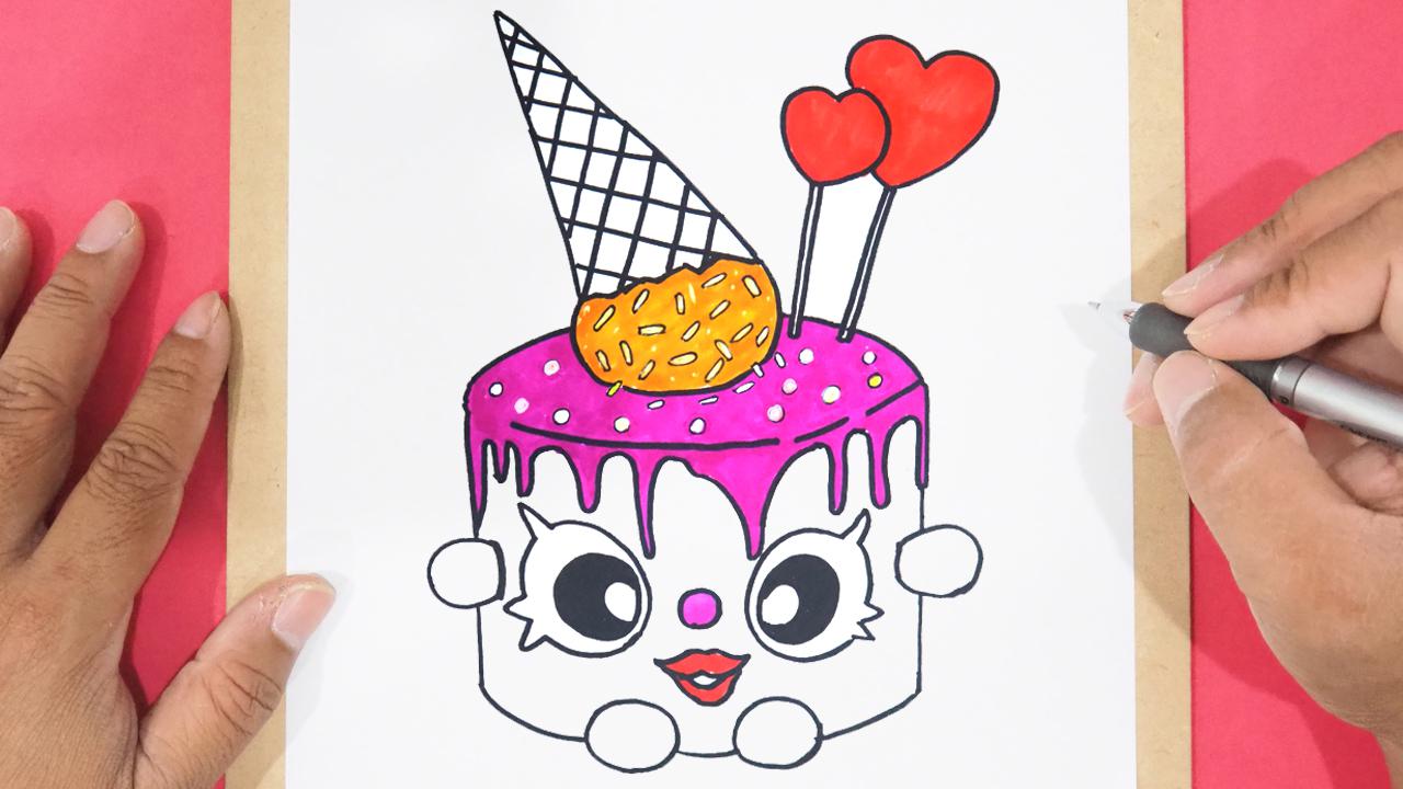 Draw a Cute Birthday Cake Easy and Kawaii drawing