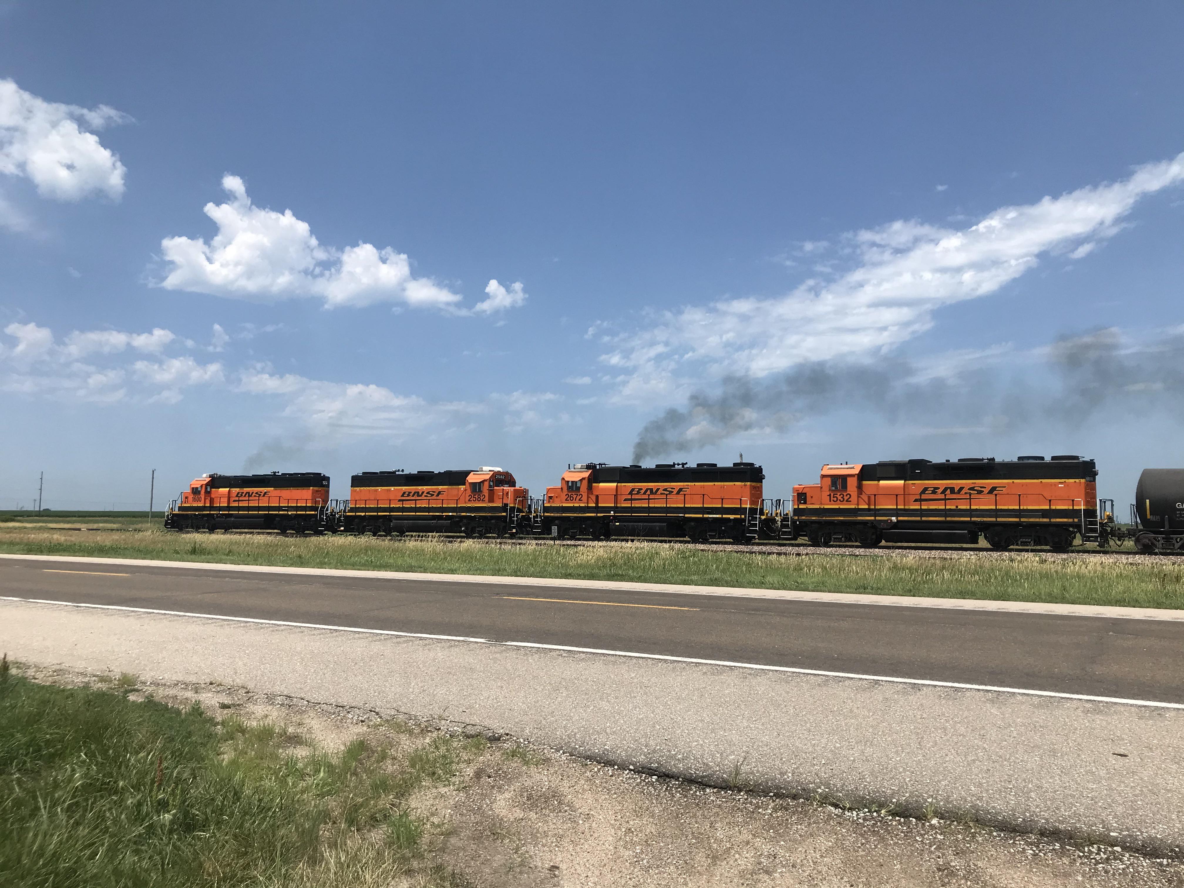 BNSF LincolnHastings daily turn pulling out of Fairmont, Nebraska. r