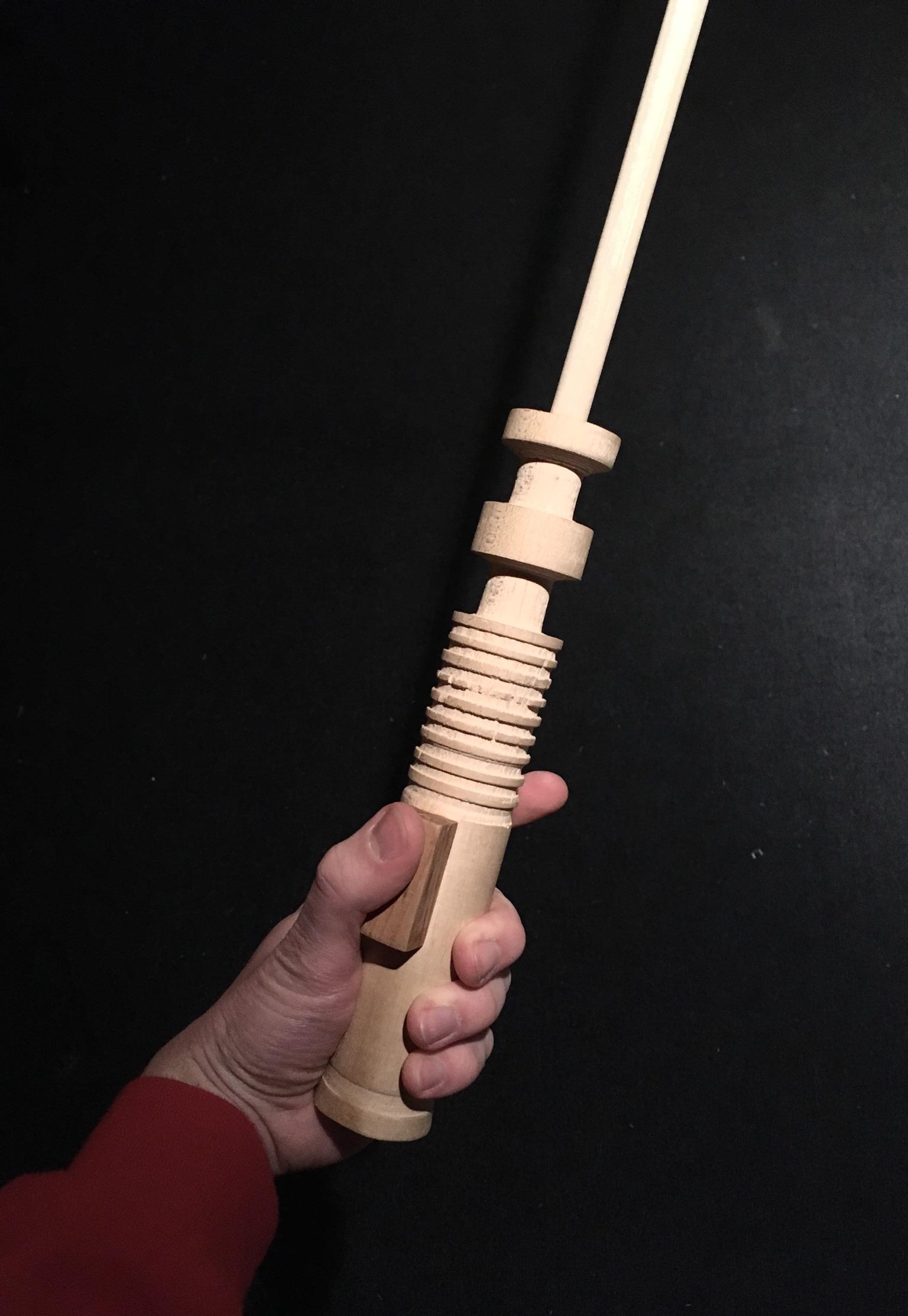 A wooden lightsaber I made back in 11t grade. I didn’t have much experience using a lathe but I