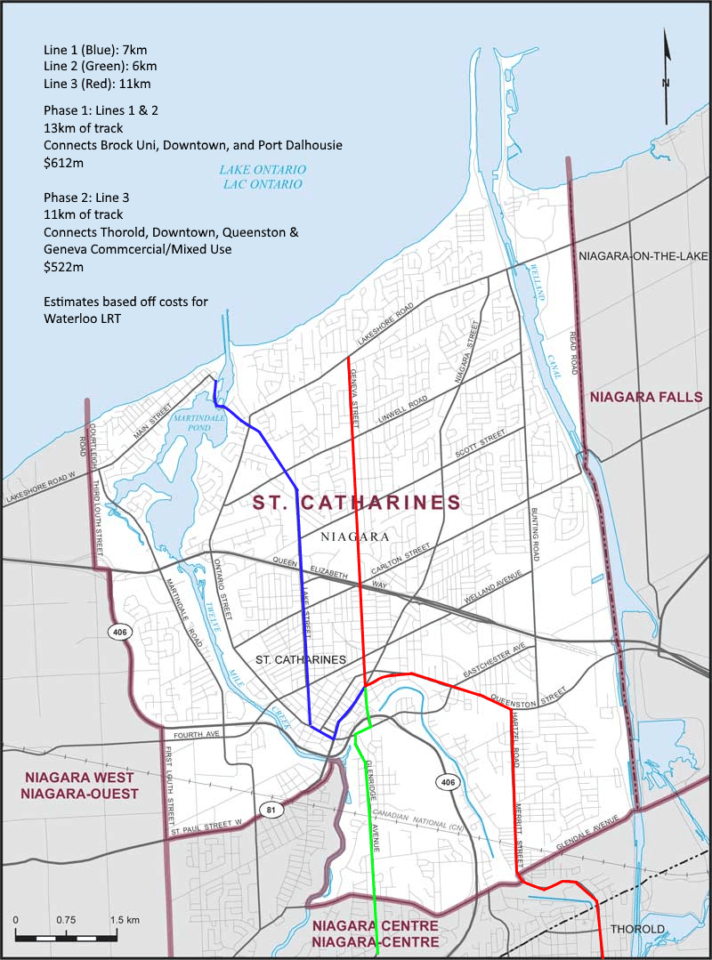 I made a fantasy Tram network for St. Catharines/Thorold (without