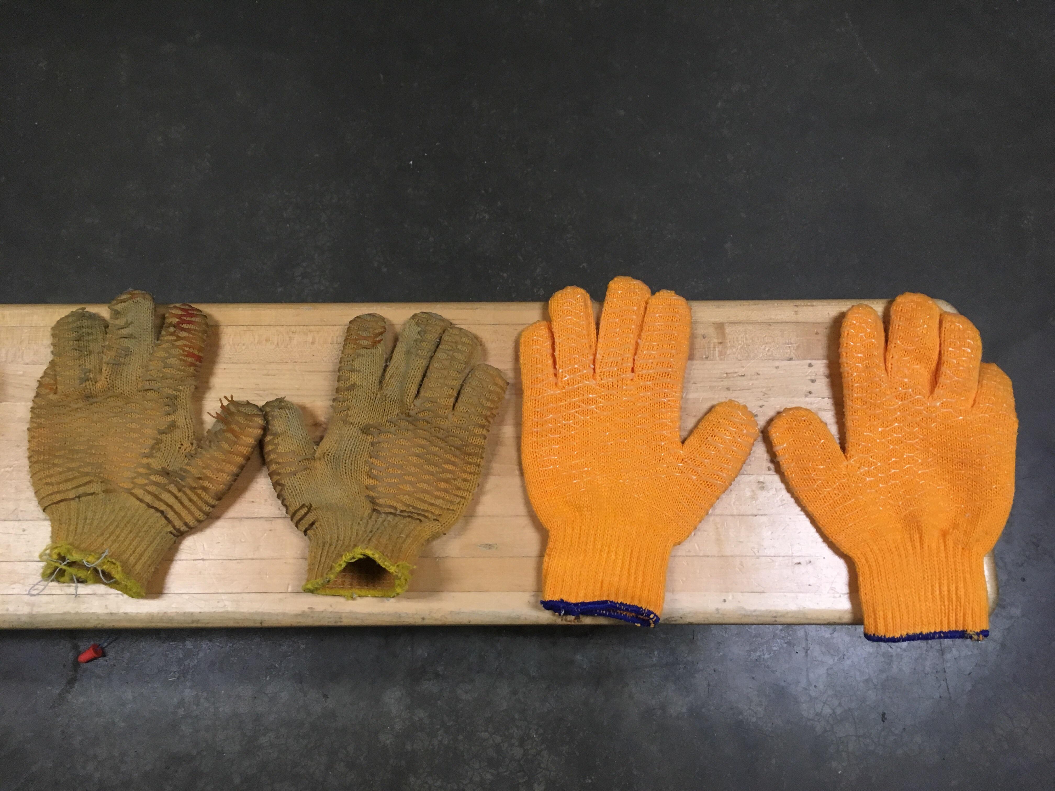 My three week old stacking gloves compared to my new ones r