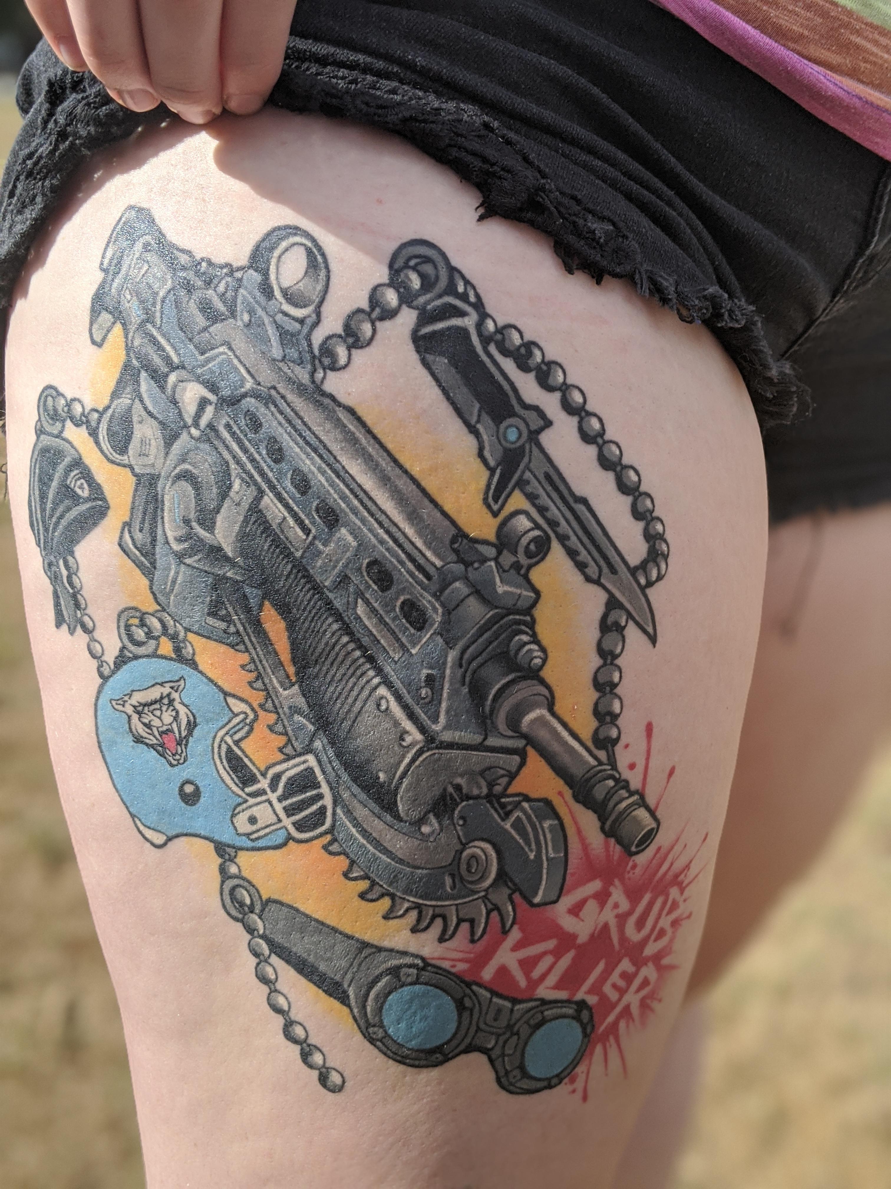 Newest Gears of War tattoo, done by Nick at Seaside Tattoo, Port