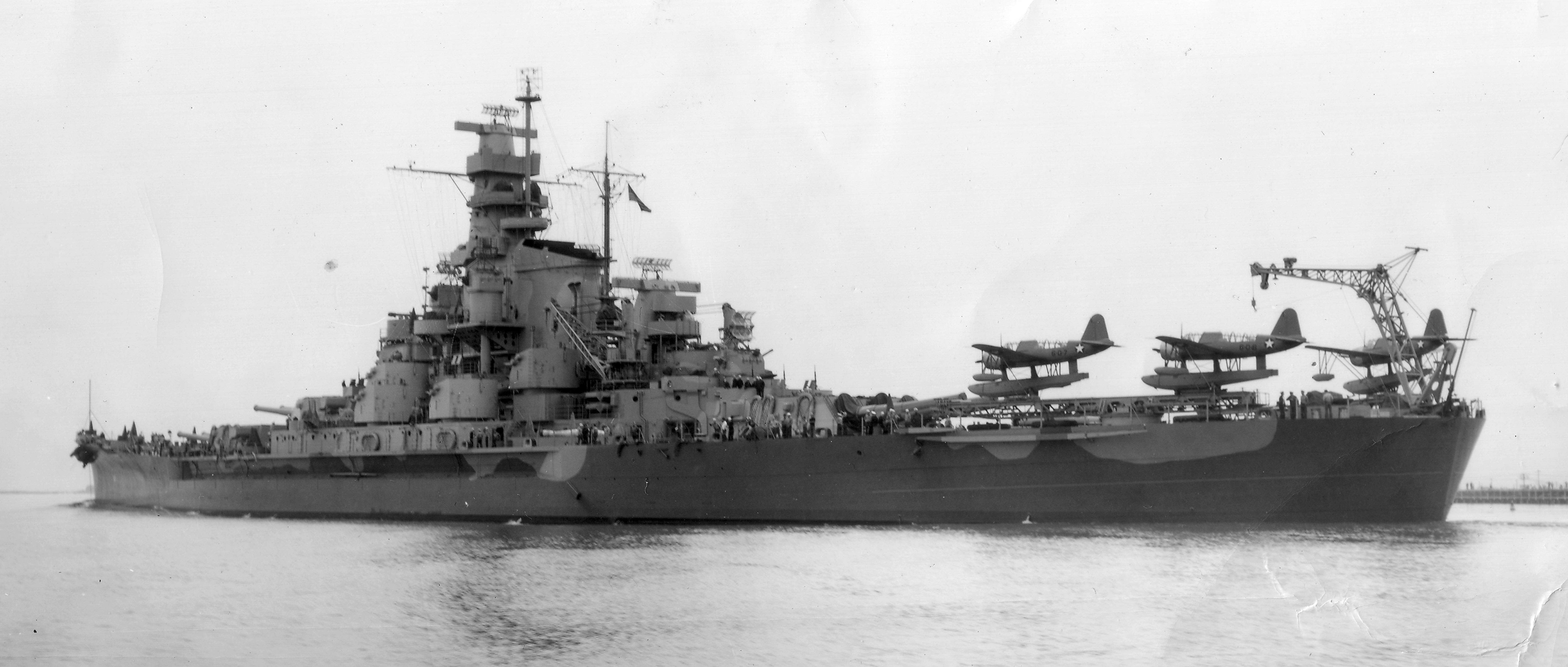 USS South Dakota (BB57) departing Philadelphia Navy Yard for a shakedown cruise, 4 June 1942