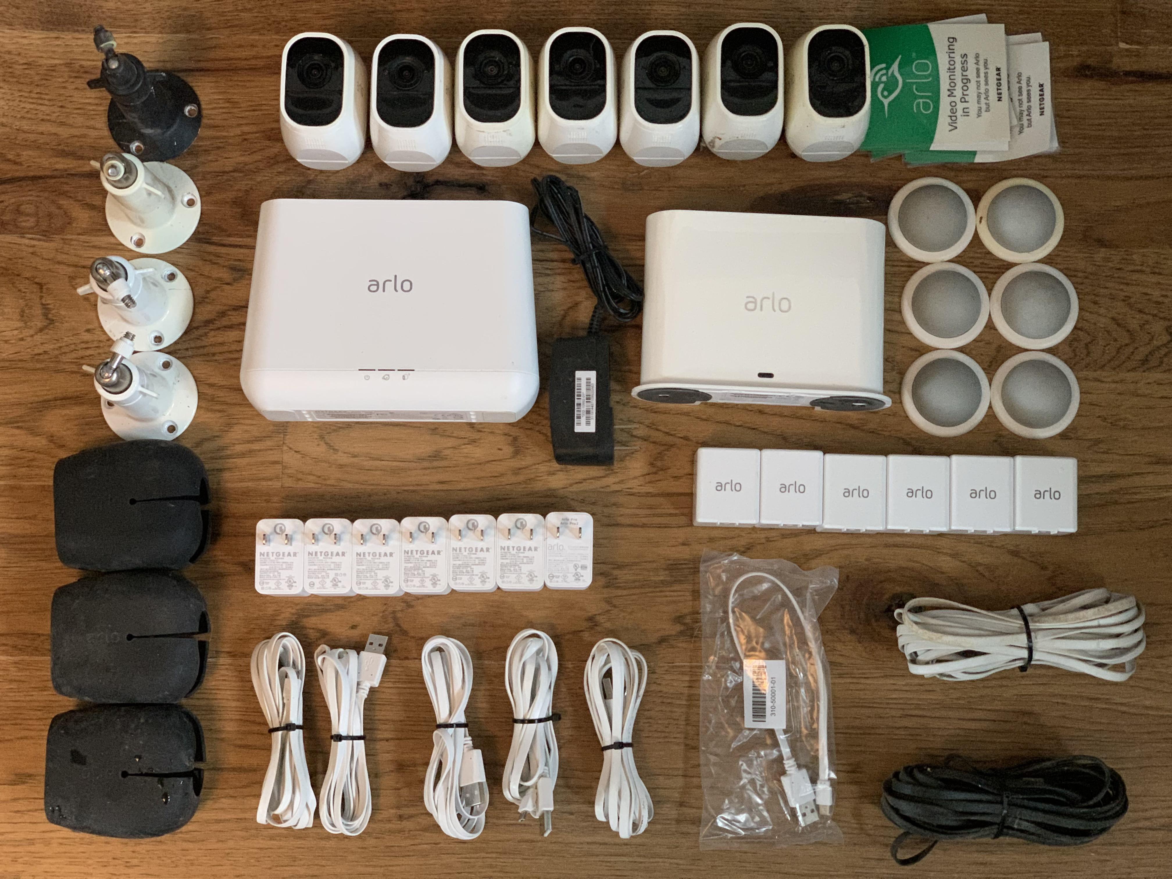 Looking to sell my Arlo kit, which is 7 Pro2 cameras, 7 AC plugs (US), 6 batteries, 2 hubs, and