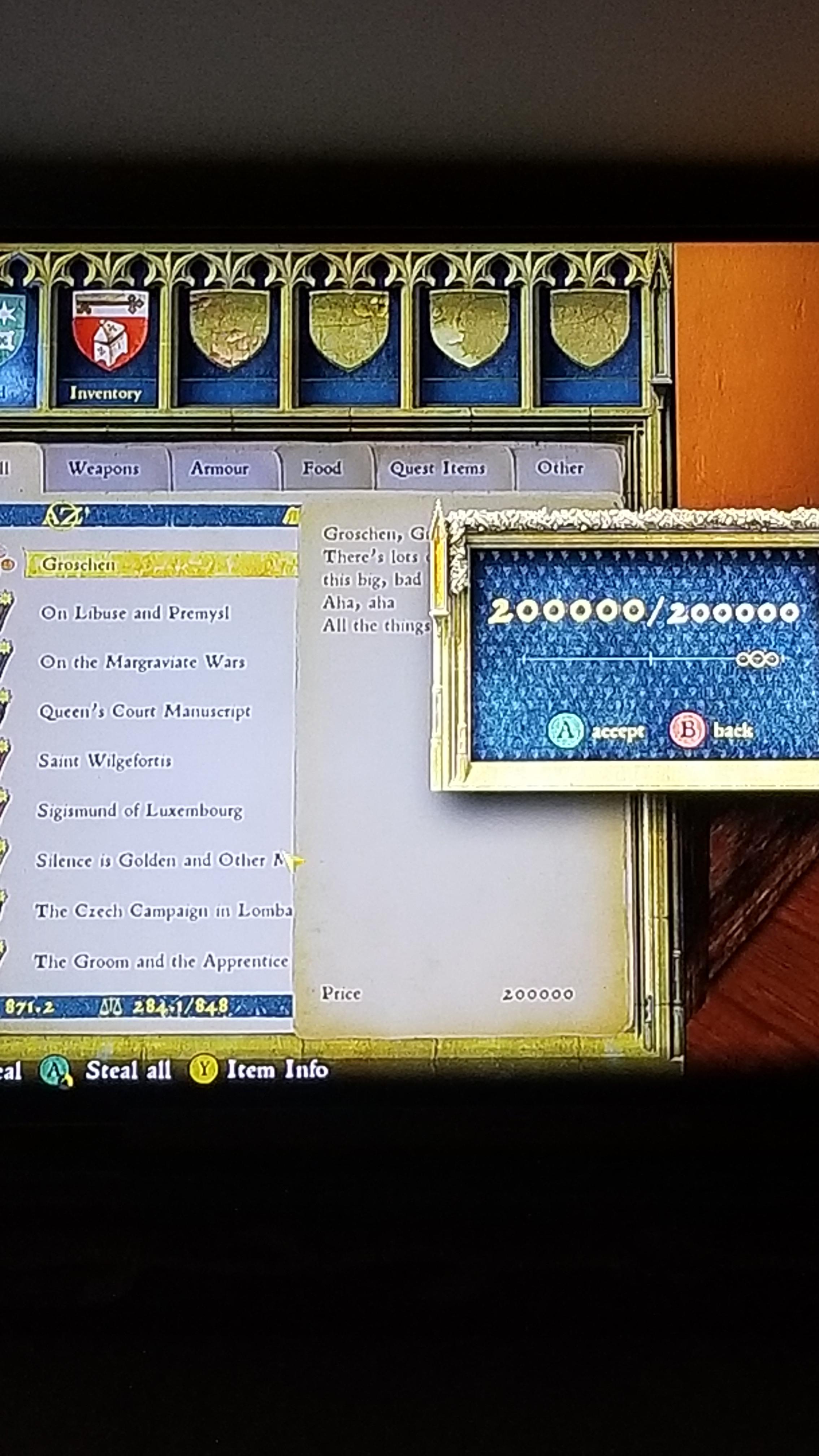 200k Groschen+about 12 books in Rattay bailiff's chest. Bug? r