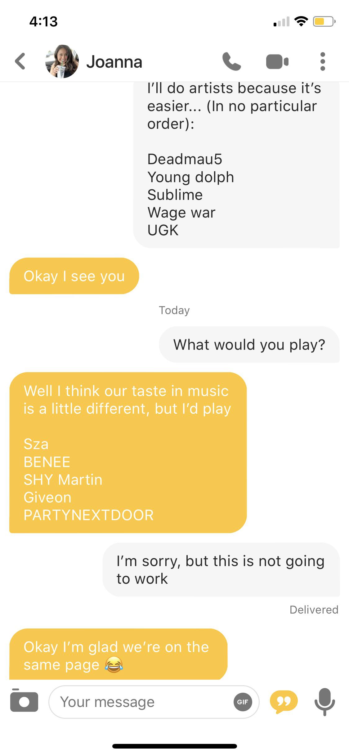 She asked me to name my top 5 favorite songs before we went on a date