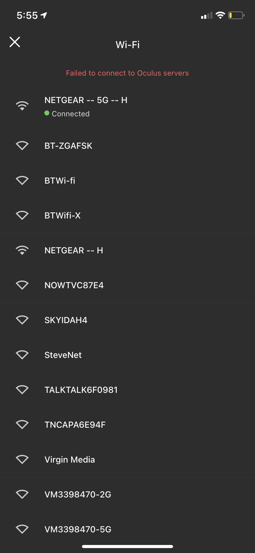 Connected but can’t obtain IP address. says cannot con except to oculus