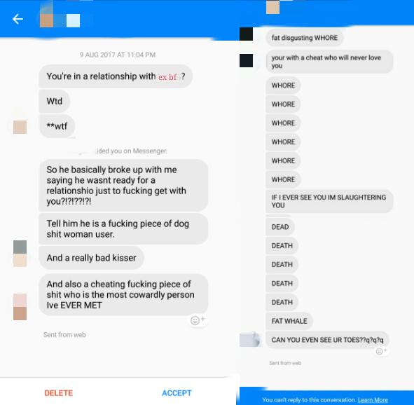 Tb to when i received death threats from this girl who my ex never
