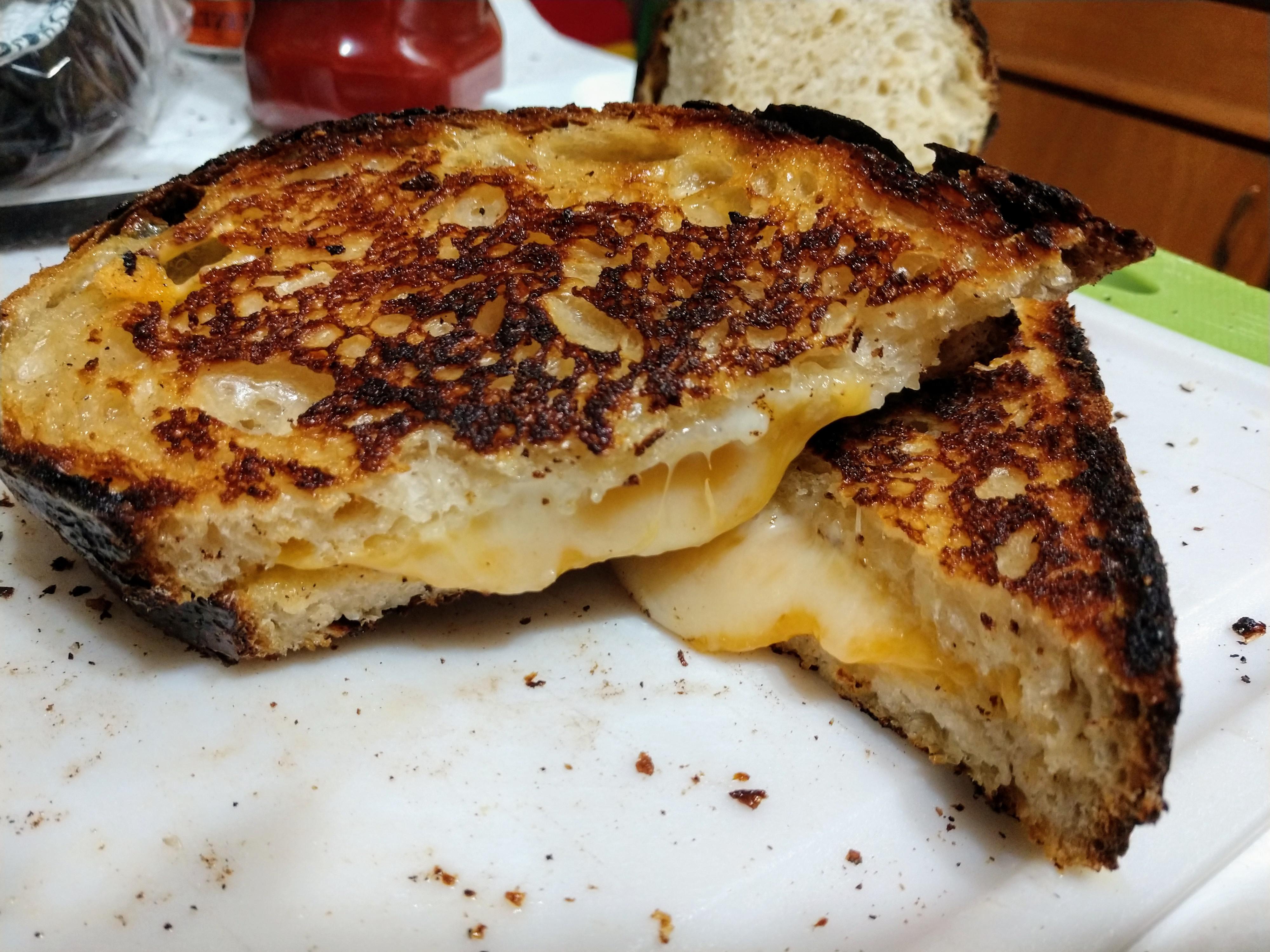 [Homemade] Homemade sourdough grilled cheese with cheddar and provolone