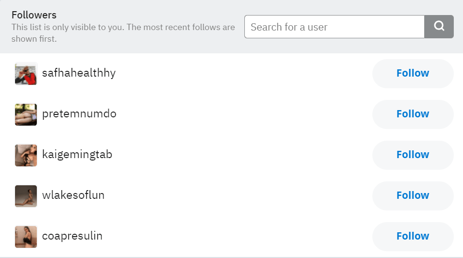 My list of followers, they are all bots linking and spamming their