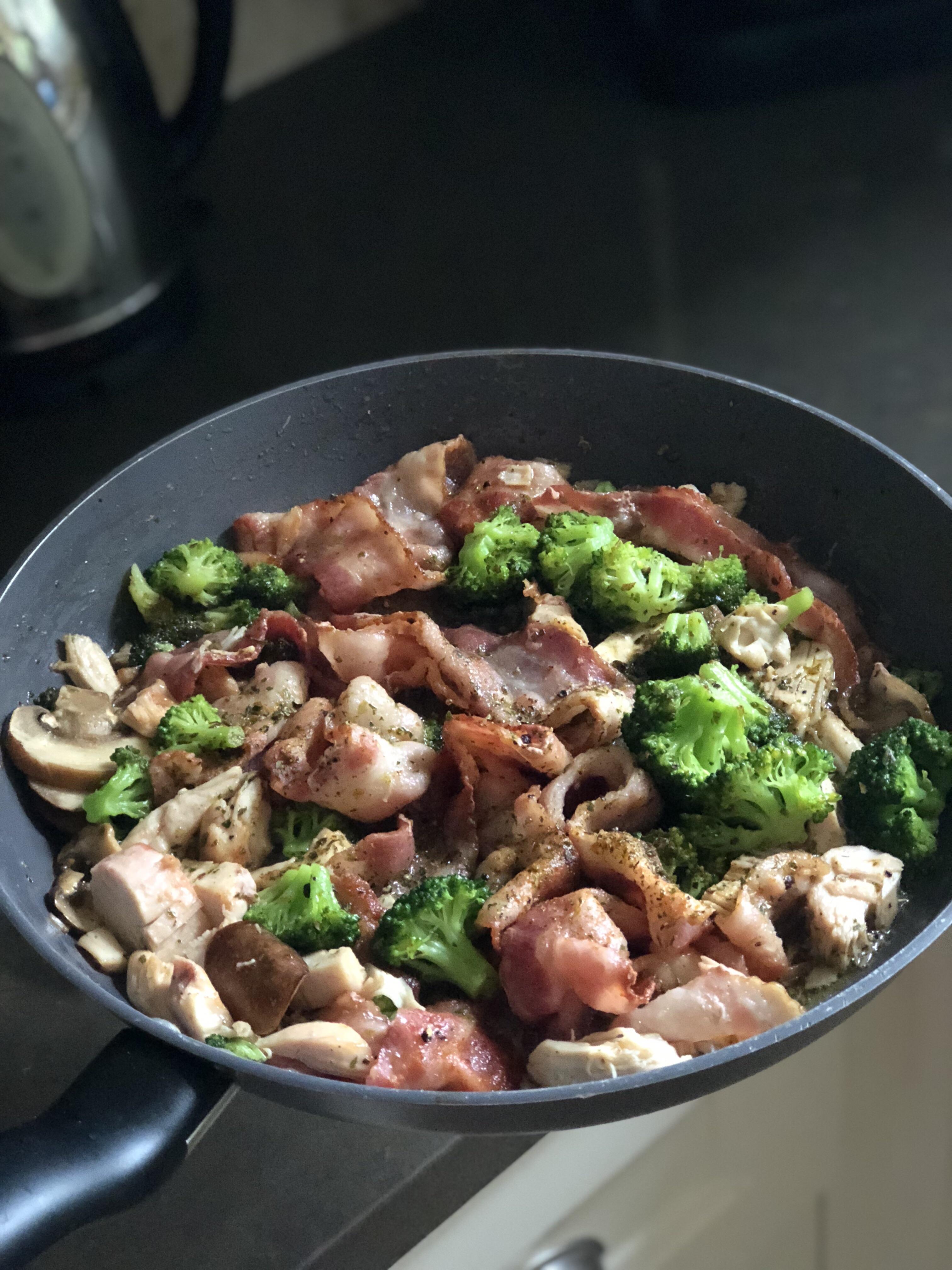 Keto FryUp! Chicken Bacon Mushroom Broccoli —Keep it Simple! r