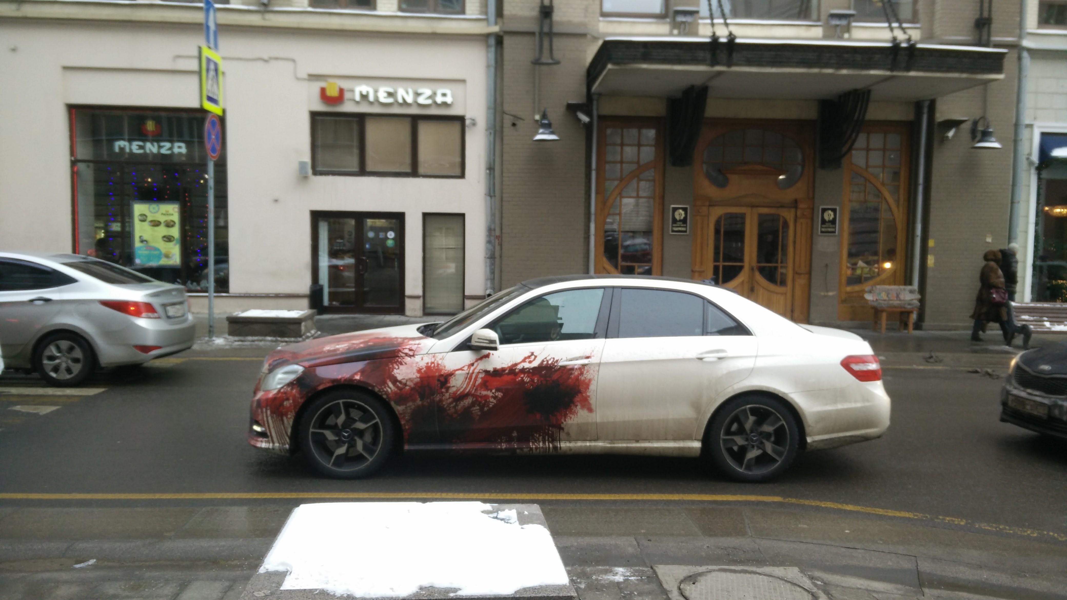 A car painted to look like it just hit someone (spotted in moscow) r