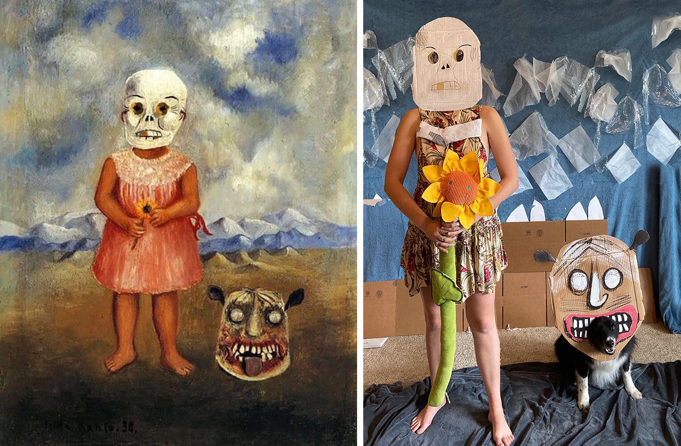 Girl with Death Mask, 1938 Girl with Finn Mask, 2021 Frida Kahlo private collection image