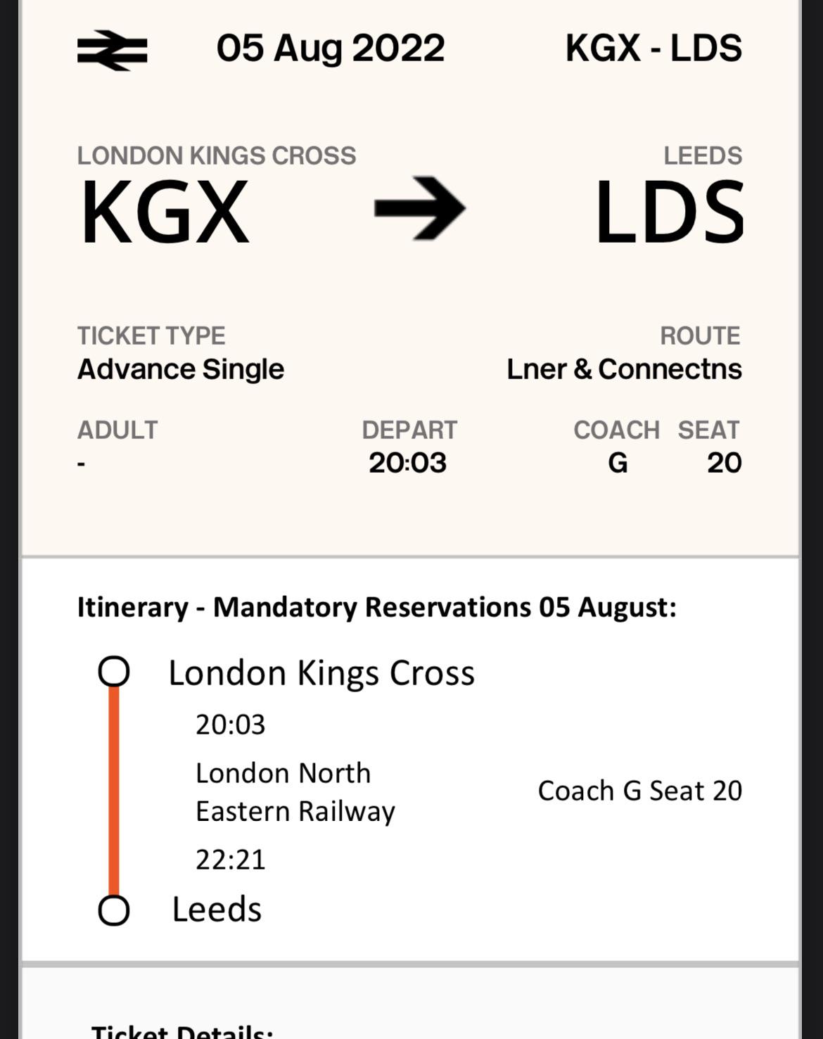 Free train ticket from London to Leeds today as I can no longer travel