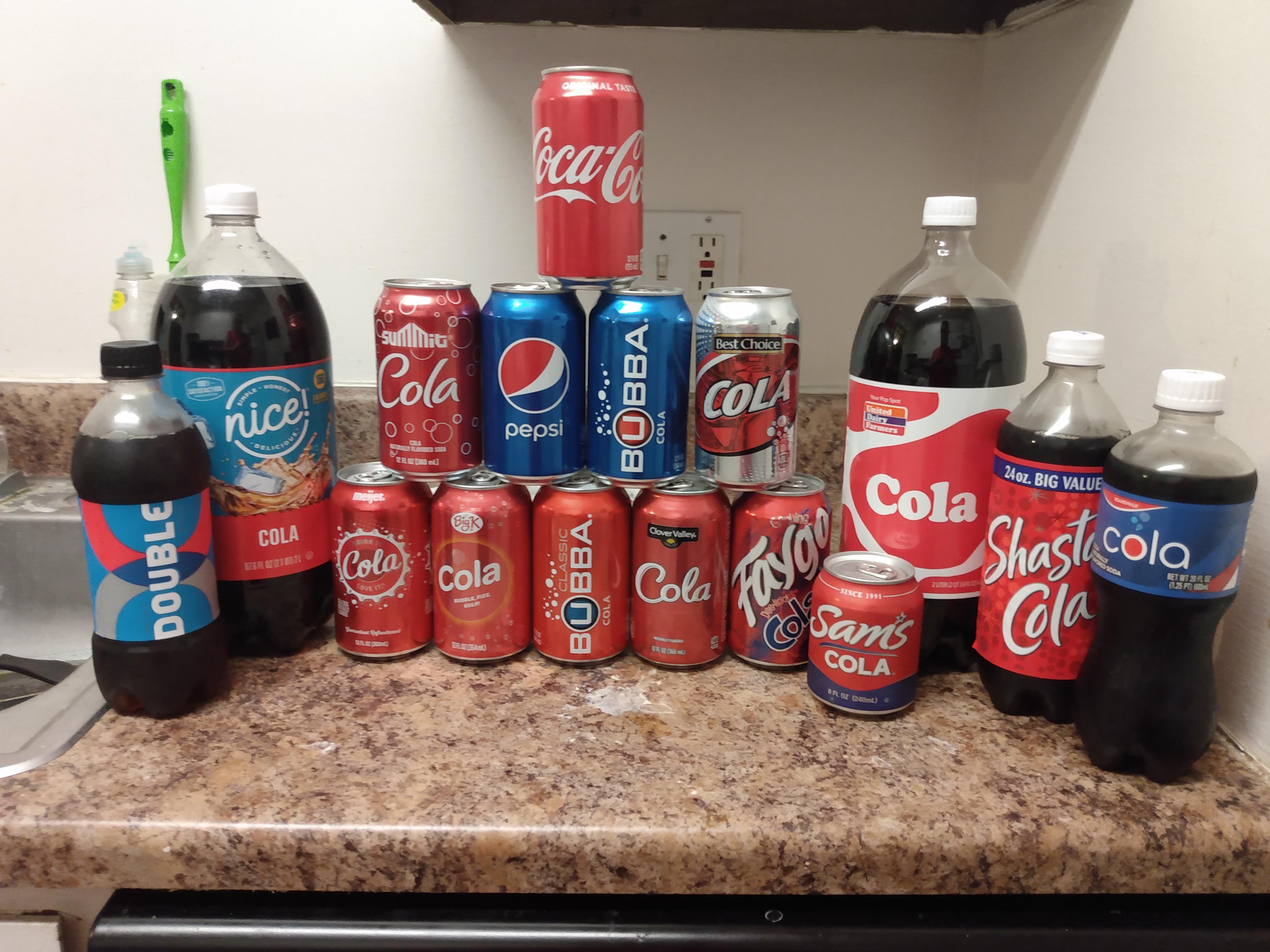 The Cola Wars! Double Cola, Nice (Walgreens), Meijer Cola, Summit (Aldi