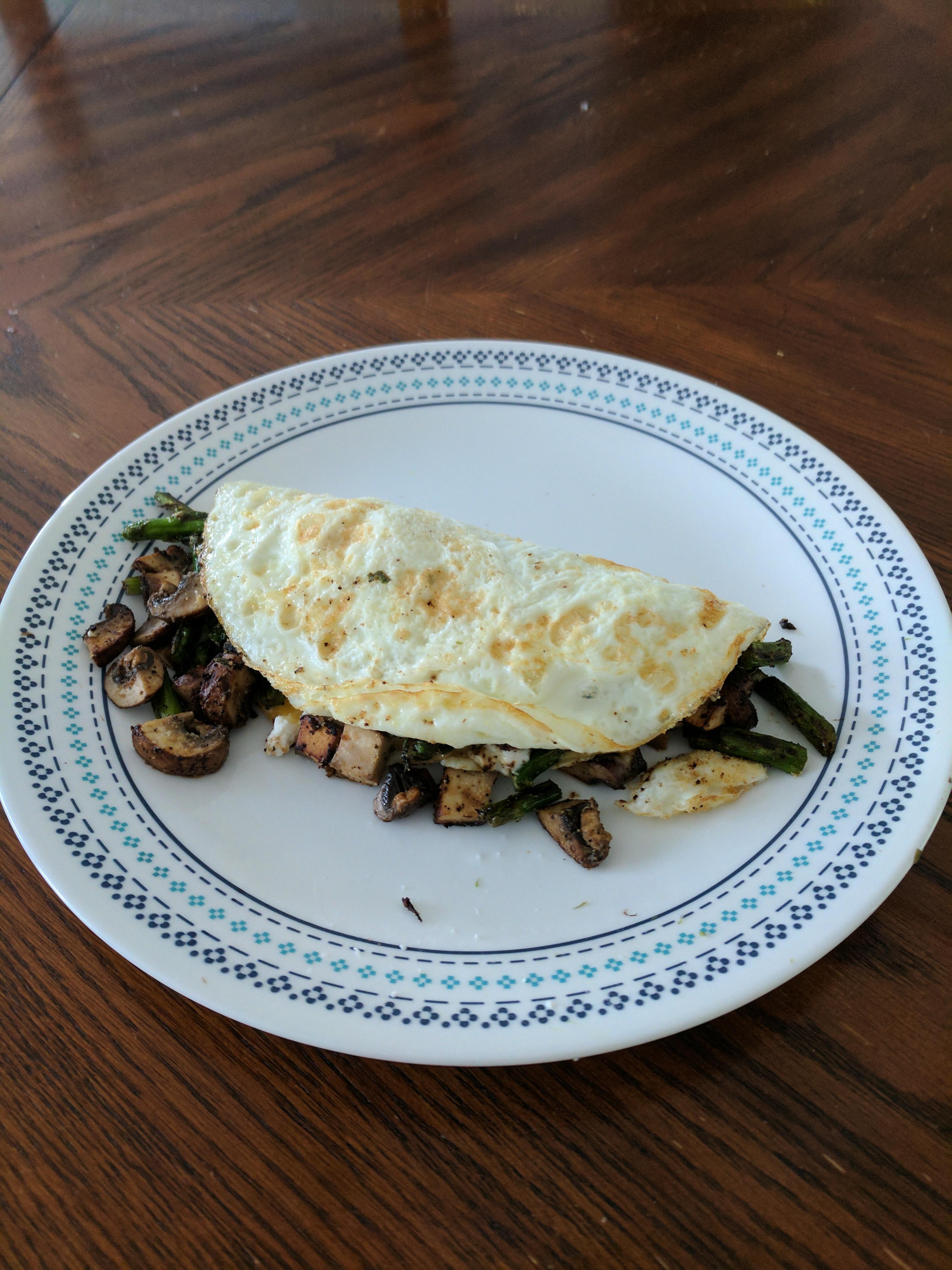 Egg white, cheese, veggie omelet 255 cals 1200isplenty