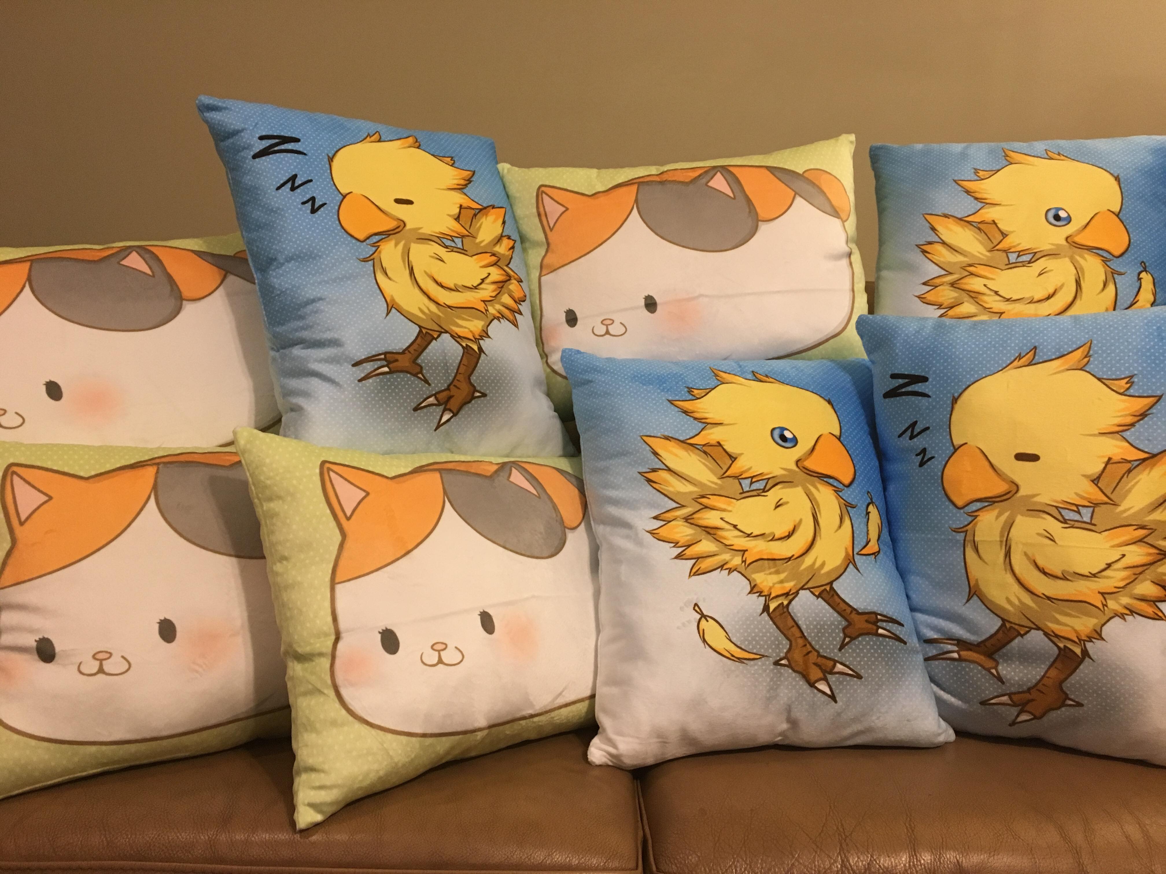 Fat Cat and Chocobo Pillows