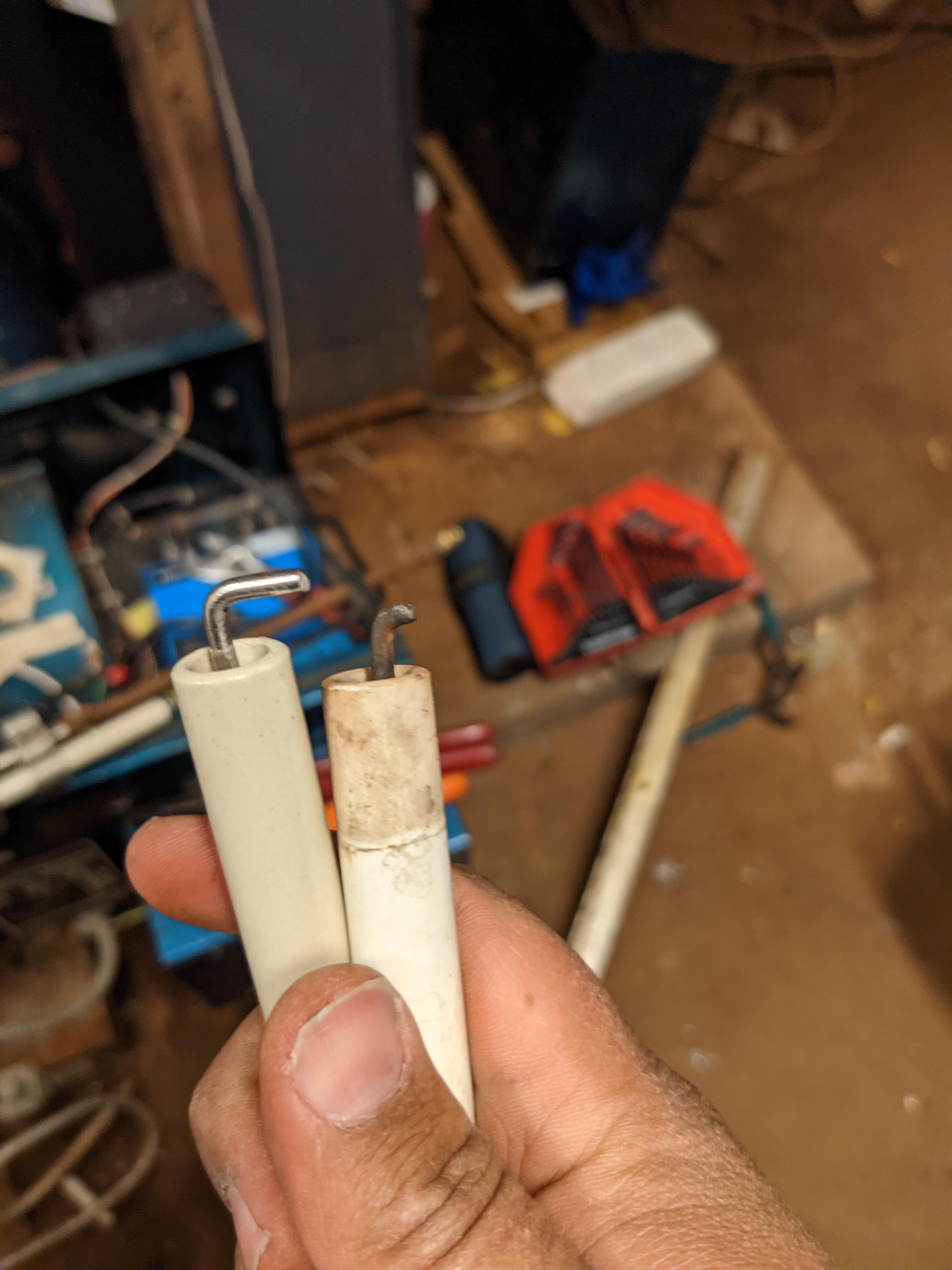 On the left a new ignitor on the right the "new" ignitor the other